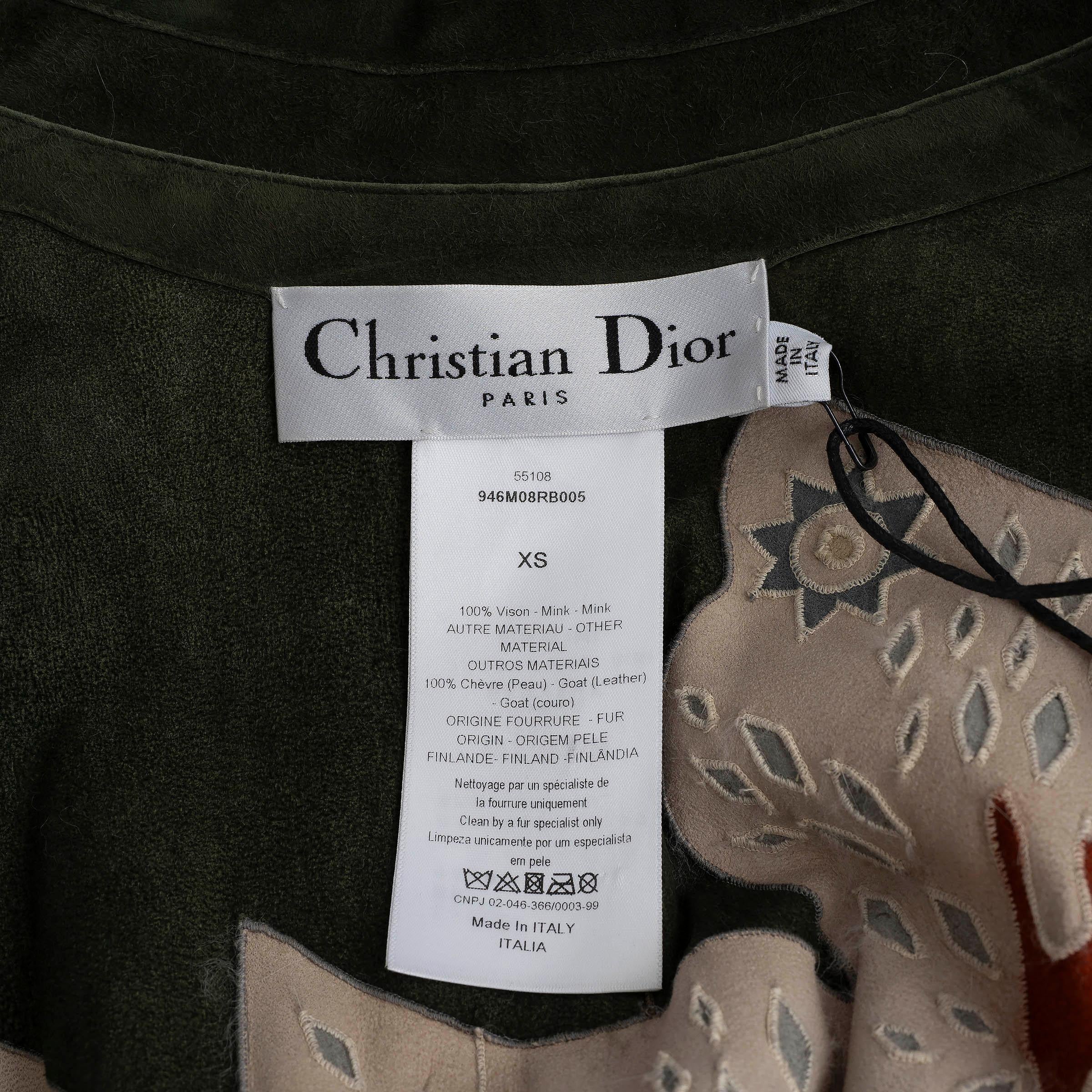 CHRISTIAN DIOR khaki grün 2019 PRINTED MINK FUR Cape Jacket XS im Angebot 2