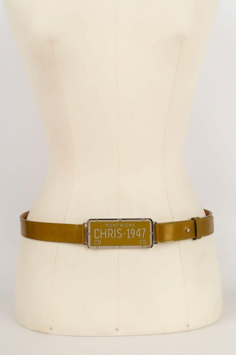 Brown Christian Dior Khaki Patent Leather Belt, 2001 For Sale