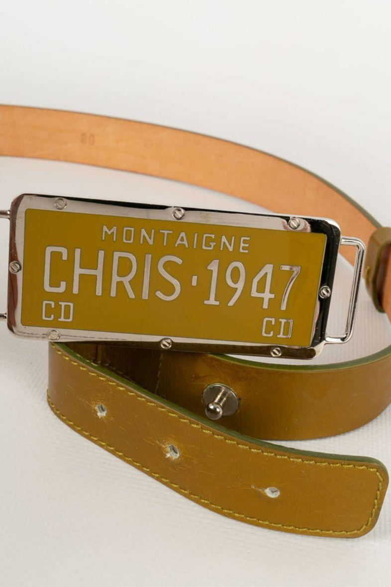 Women's Christian Dior Khaki Patent Leather Belt, 2001 For Sale