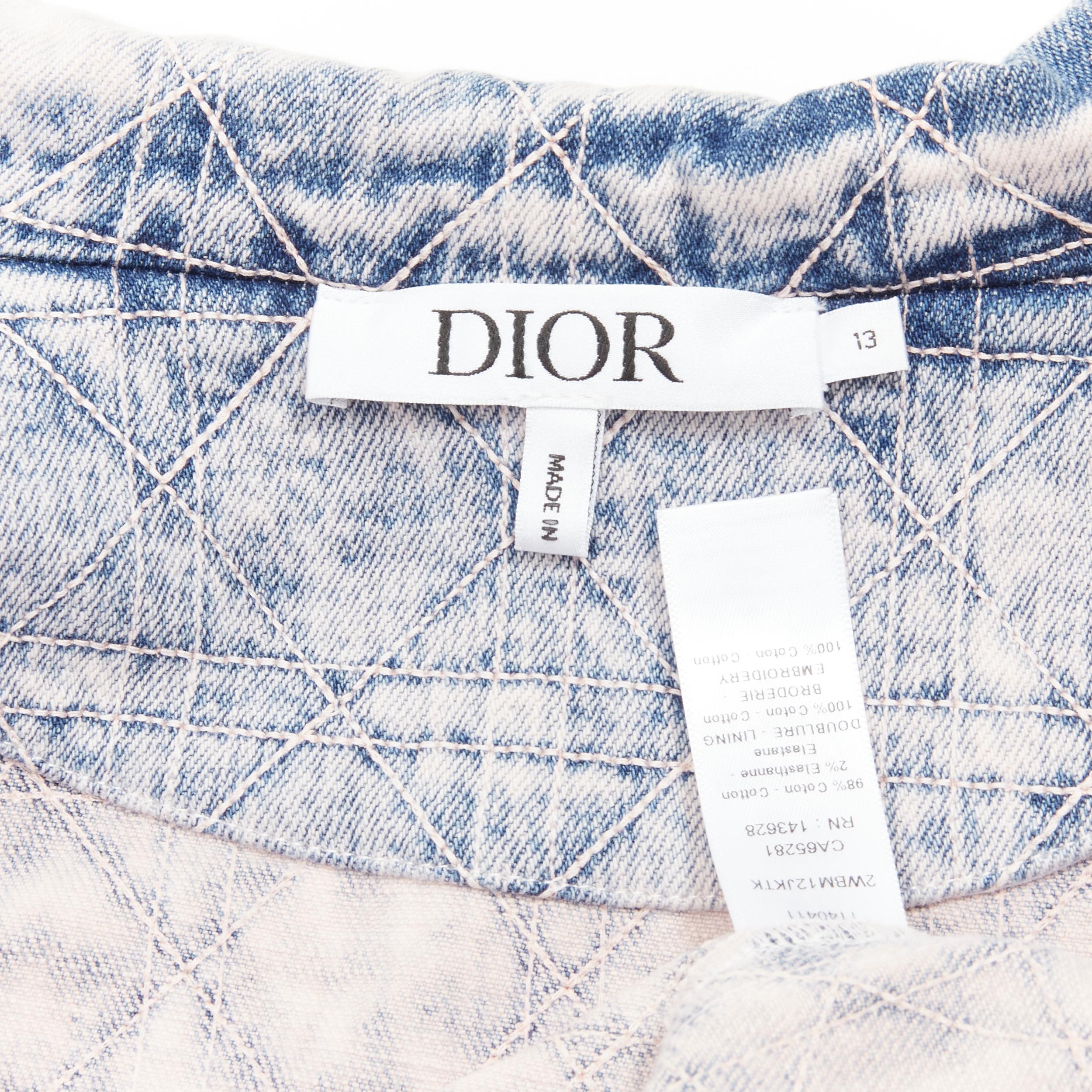 CHRISTIAN DIOR Kids bleached blue washed Cannage quilted dye denim jacket 13Y XS For Sale 5