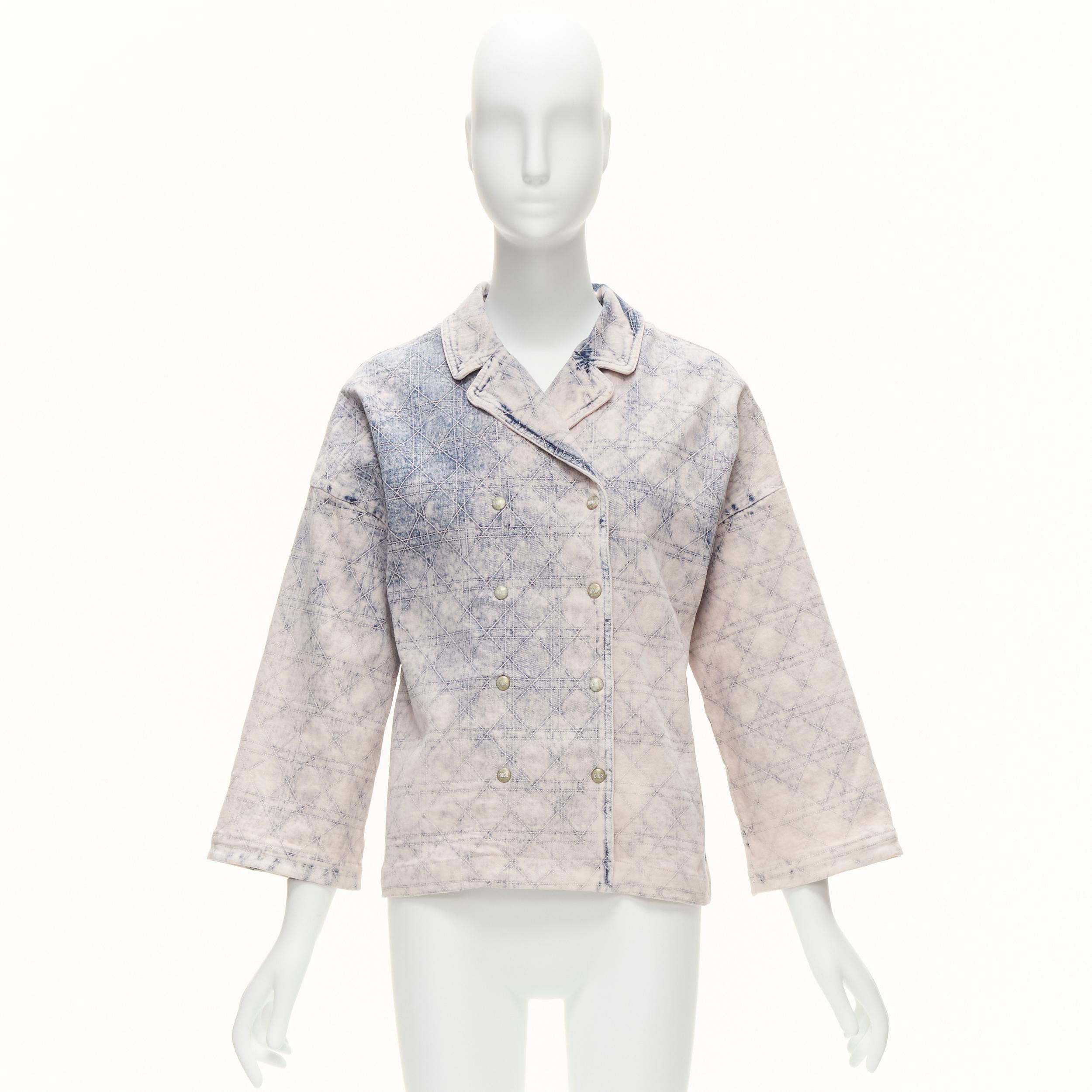 CHRISTIAN DIOR Kids bleached blue washed Cannage quilted dye denim jacket 13Y XS For Sale 6