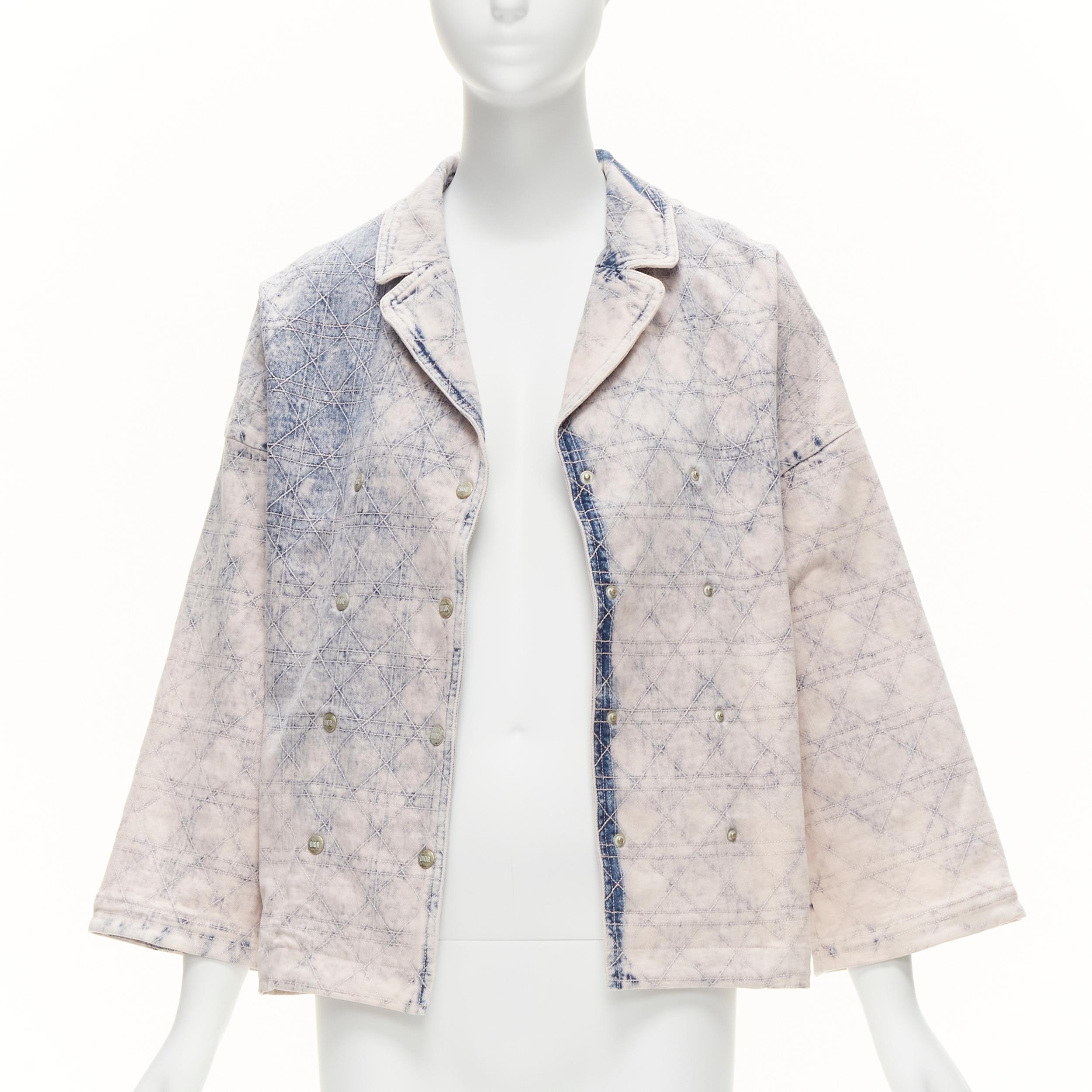 Gray CHRISTIAN DIOR Kids bleached blue washed Cannage quilted dye denim jacket 13Y XS For Sale