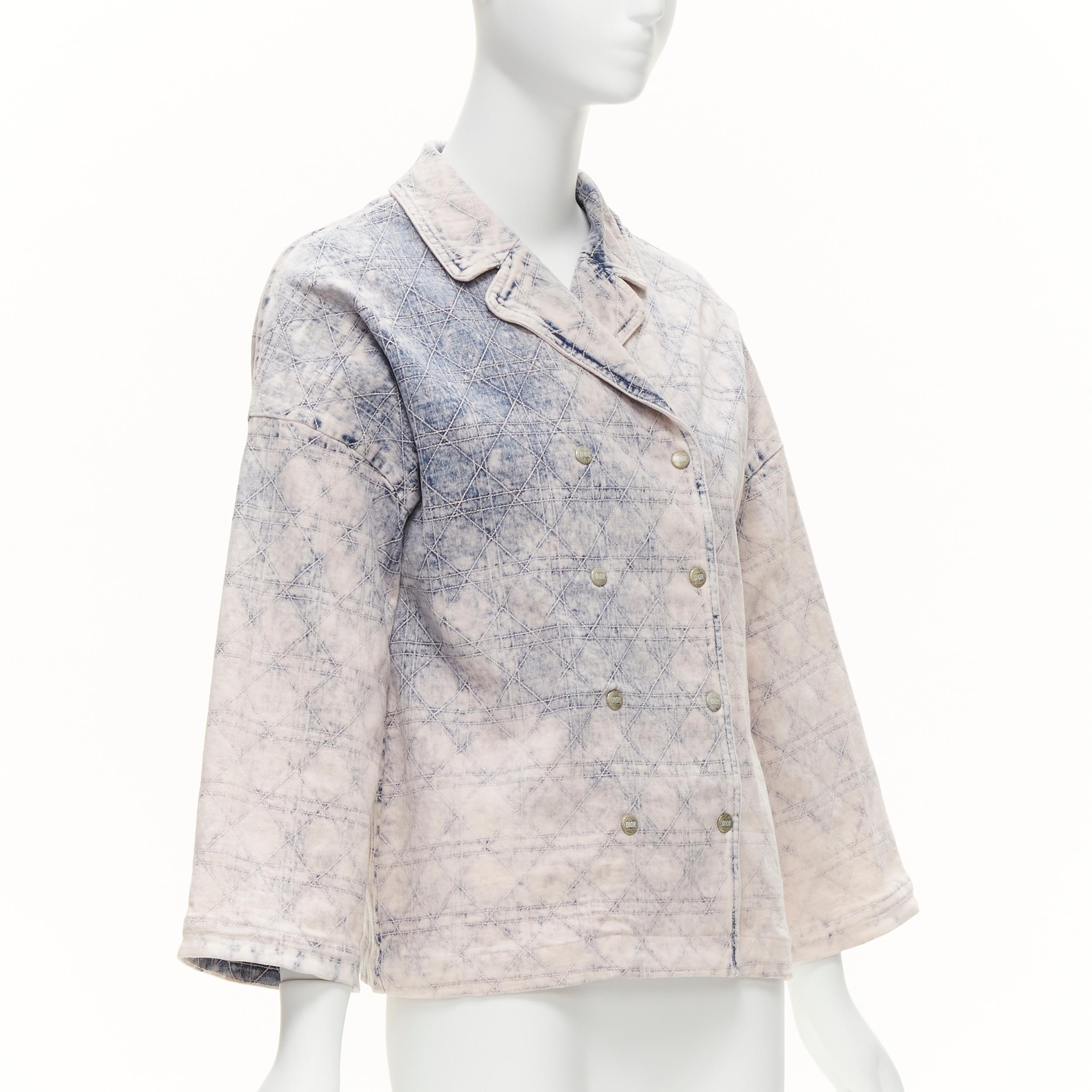 CHRISTIAN DIOR Kids bleached blue washed Cannage quilted dye denim jacket 13Y XS In Excellent Condition For Sale In Hong Kong, NT