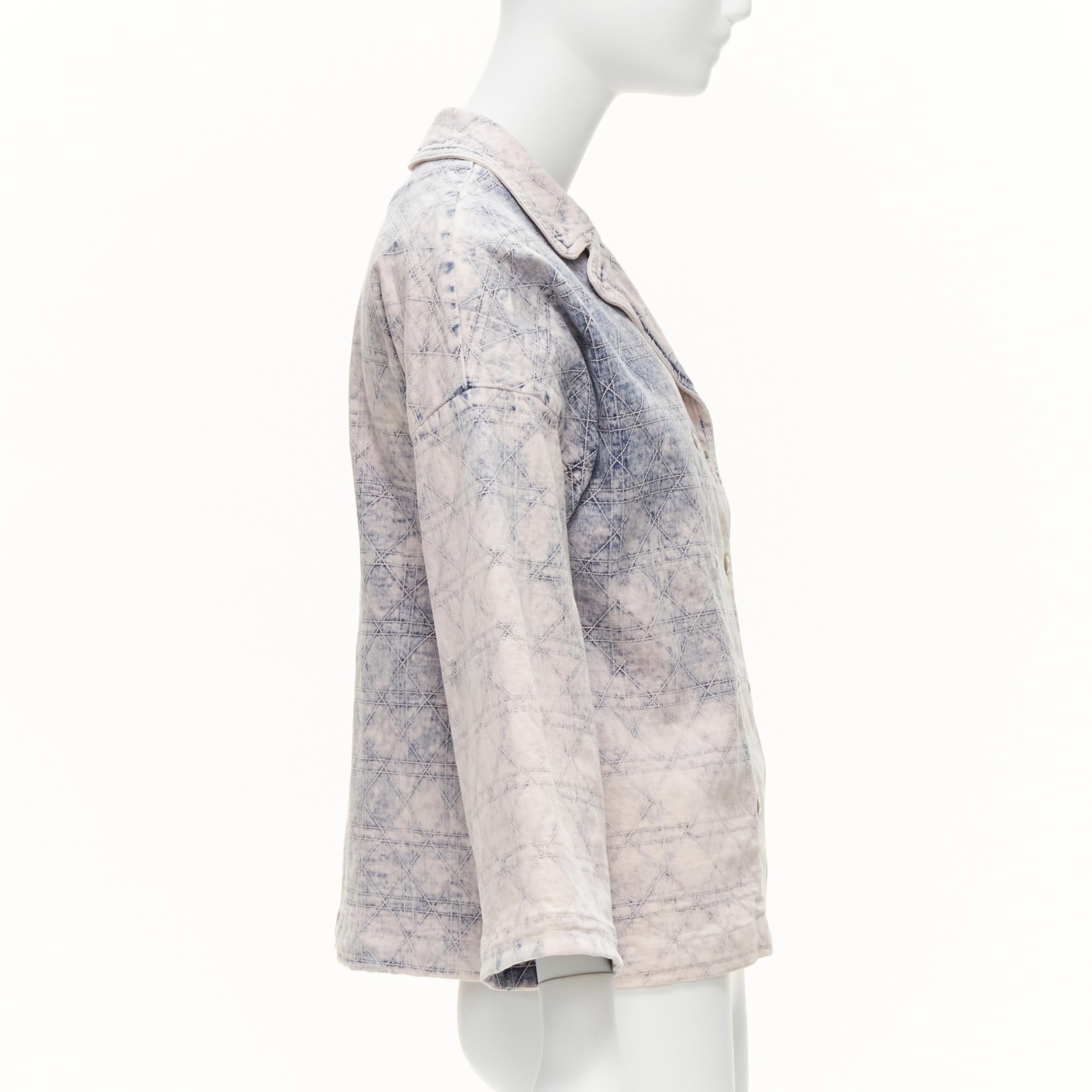 Women's CHRISTIAN DIOR Kids bleached blue washed Cannage quilted dye denim jacket 13Y XS For Sale