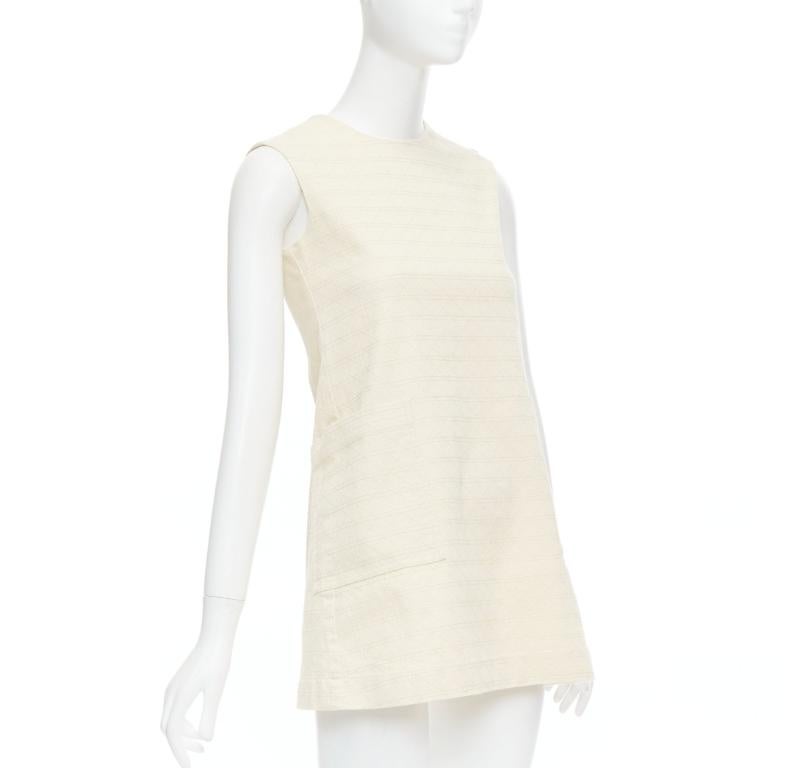 White CHRISTIAN DIOR KIDS cream cotton blend Cannage topstitch dress 12Y XS