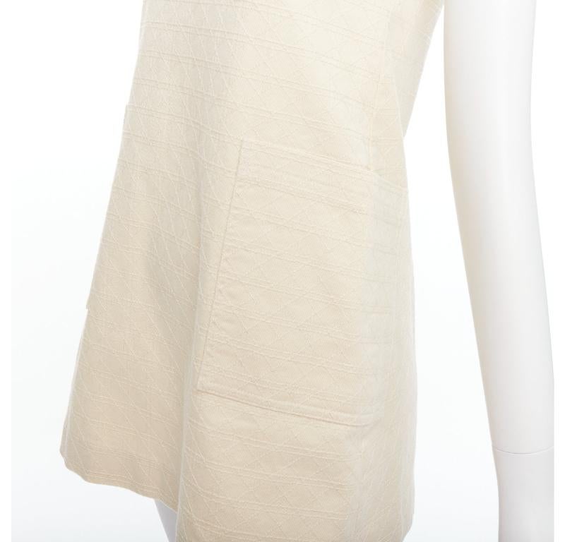 CHRISTIAN DIOR KIDS cream cotton blend Cannage topstitch dress 12Y XS 2