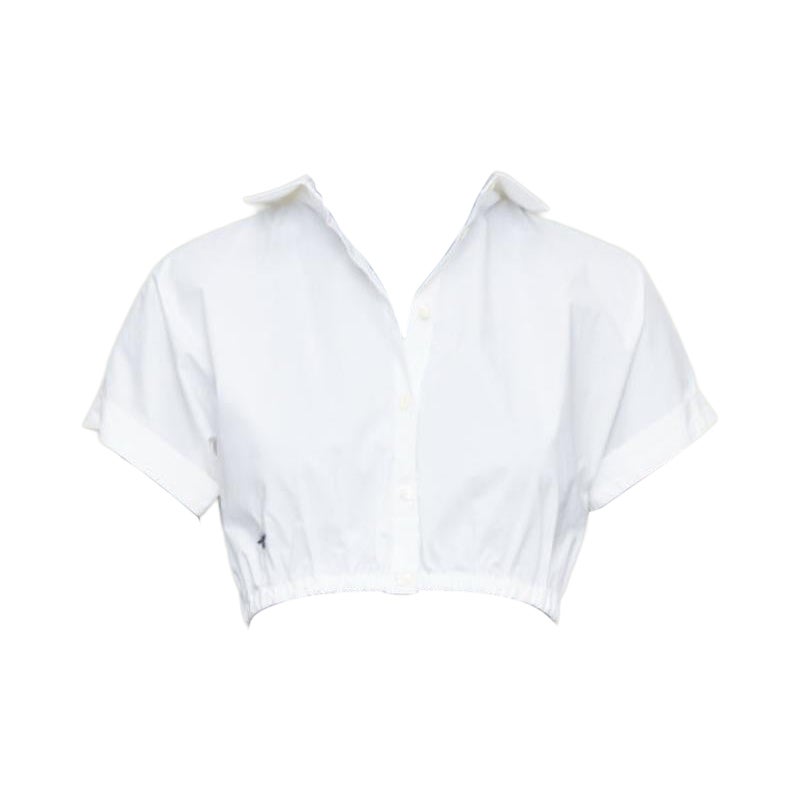 CHRISTIAN DIOR KIDS white cotton blend black bee embroidered crop shirt 12Y XS