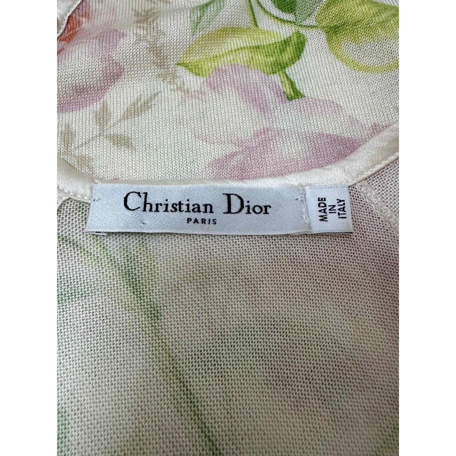 Christian Dior Knit Floral Print T-Shirt Top Sz.36 (Beige) im Angebot