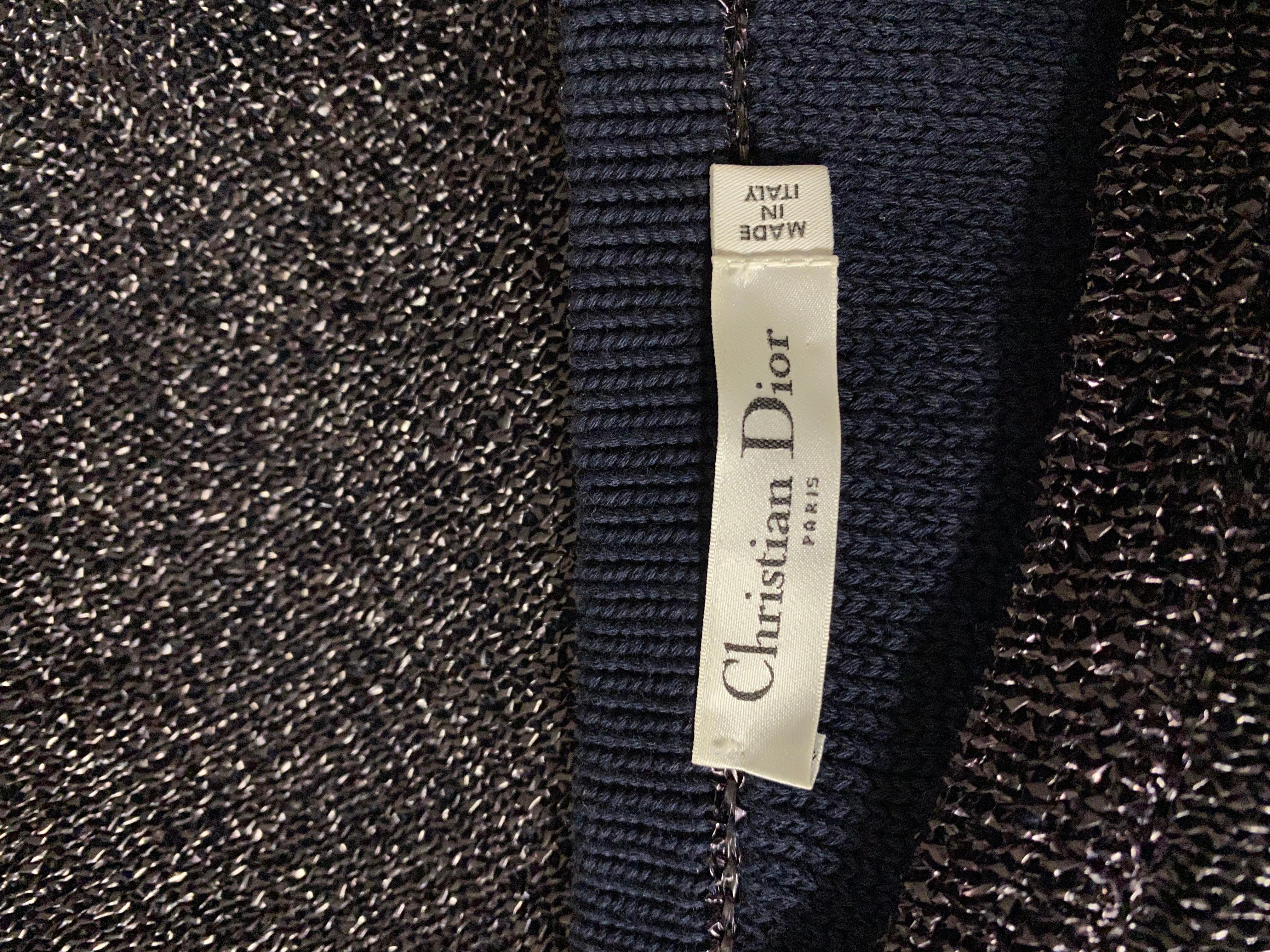 Christian Dior Knit Navy Metallic Crop Top w/ Pencil Skirt Set 3