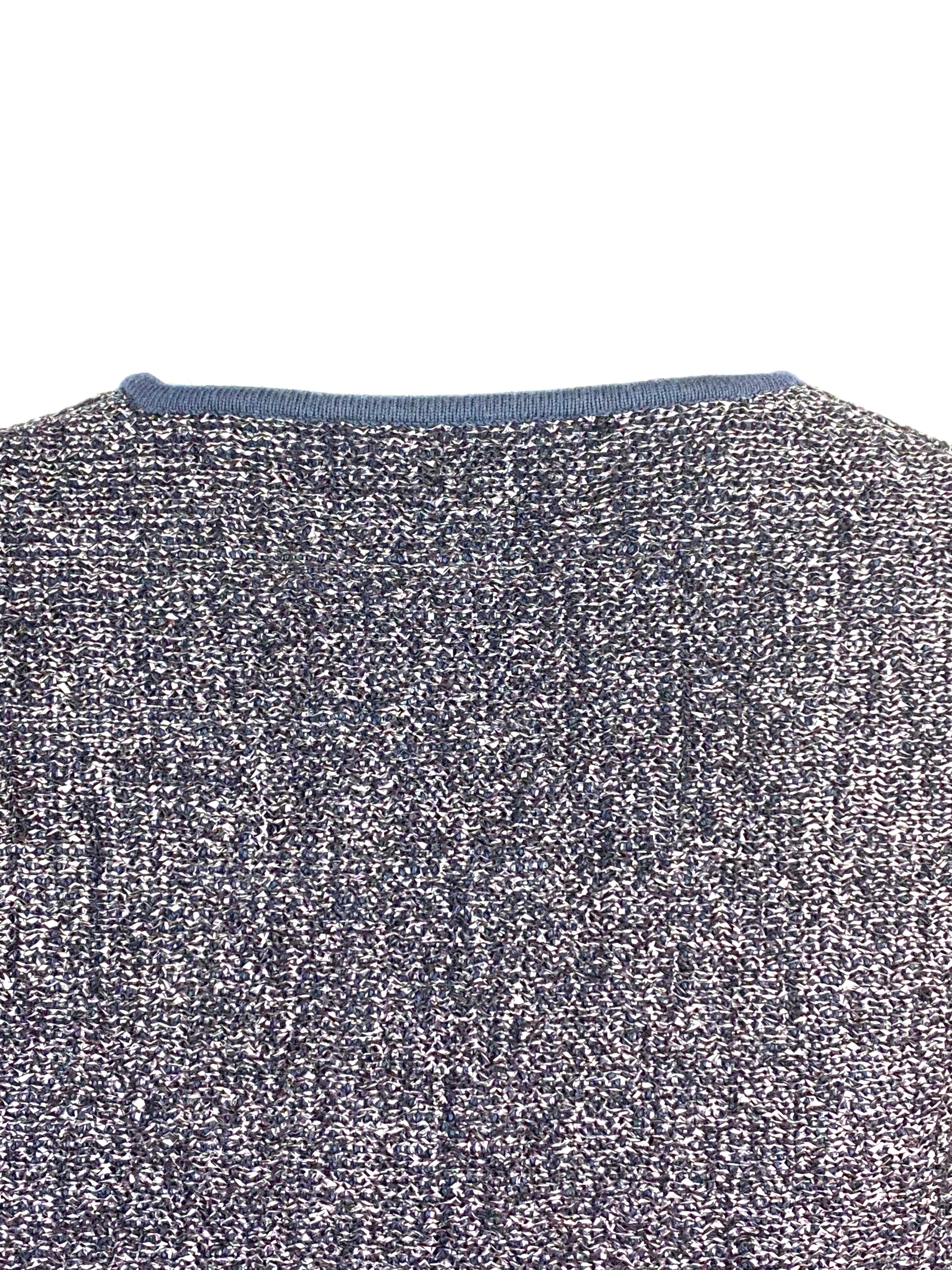 Gray Christian Dior Knit Navy Metallic Crop Top w/ Pencil Skirt Set