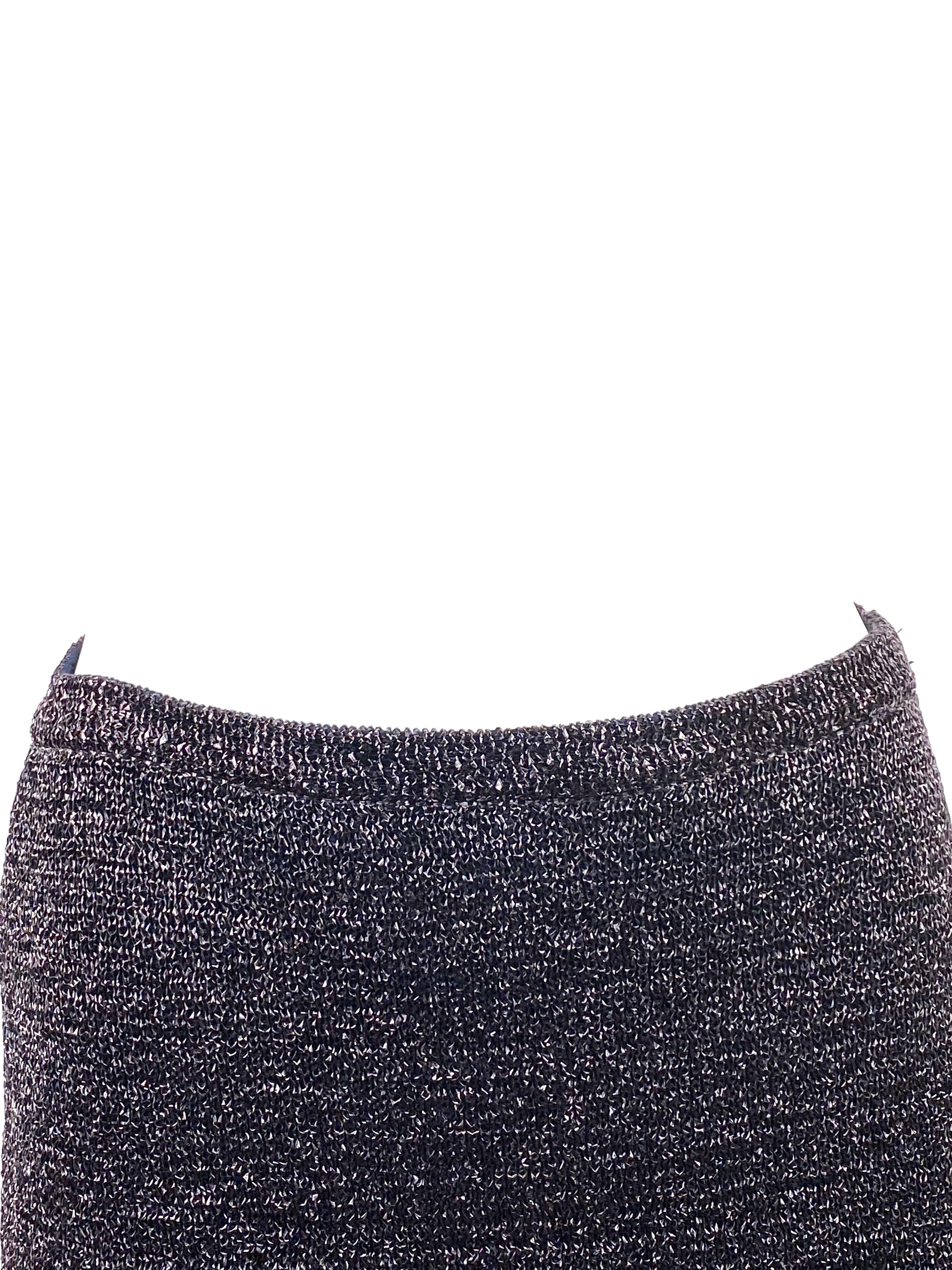 Women's or Men's Christian Dior Knit Navy Metallic Crop Top w/ Pencil Skirt Set
