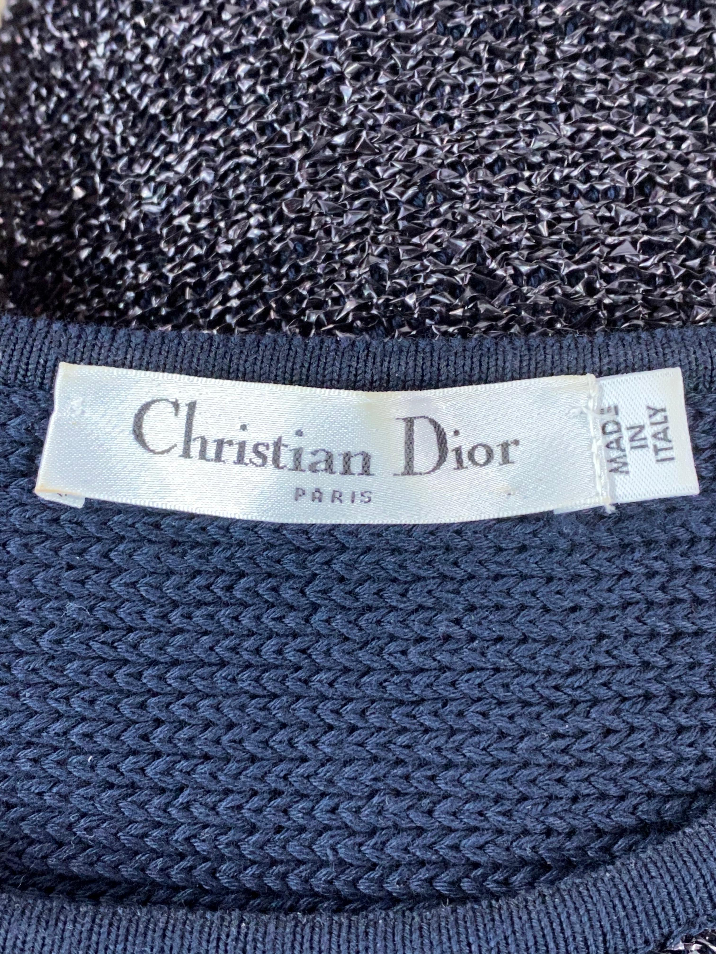 Christian Dior Knit Navy Metallic Crop Top w/ Pencil Skirt Set 1