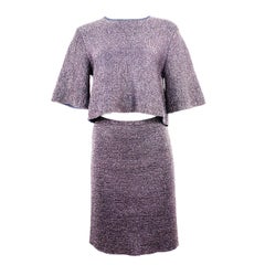 Christian Dior Knit Navy Metallic Crop Top w/ Pencil Skirt Set
