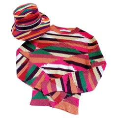 Christian Dior Knitted Linen Abstract Multicolor Jumper and Hat Set