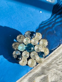 Christian Dior Kramer 1950s Crystals Sapphire Balls Layer Circle Domed Brooch