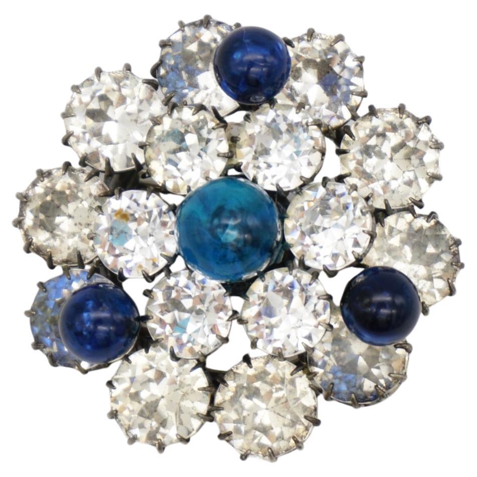 Christian Dior Kramer 1950s Crystals Sapphire Balls Layer Circle Domed Brooch en venta
