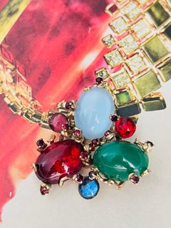 Christian Dior Kramer 1950s Ruby Emerald Sapphire Opal Crystals Trio Oval Brooch