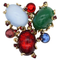 Christian Dior Kramer 1950s Ruby Emerald Sapphire Opal Crystals Trio Oval Brooch