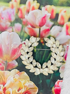 Christian Dior Kramer Crystals Large Marquise Layer Flower Wreath Silver Brooch