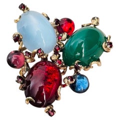 Christian Dior Kramer Rare Unisex Ruby Emerald Sapphire Opal Trio Oval Brooch