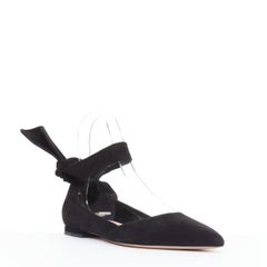 CHRISTIAN DIOR La Belle D black suede ankle bow ballerina flats EU37