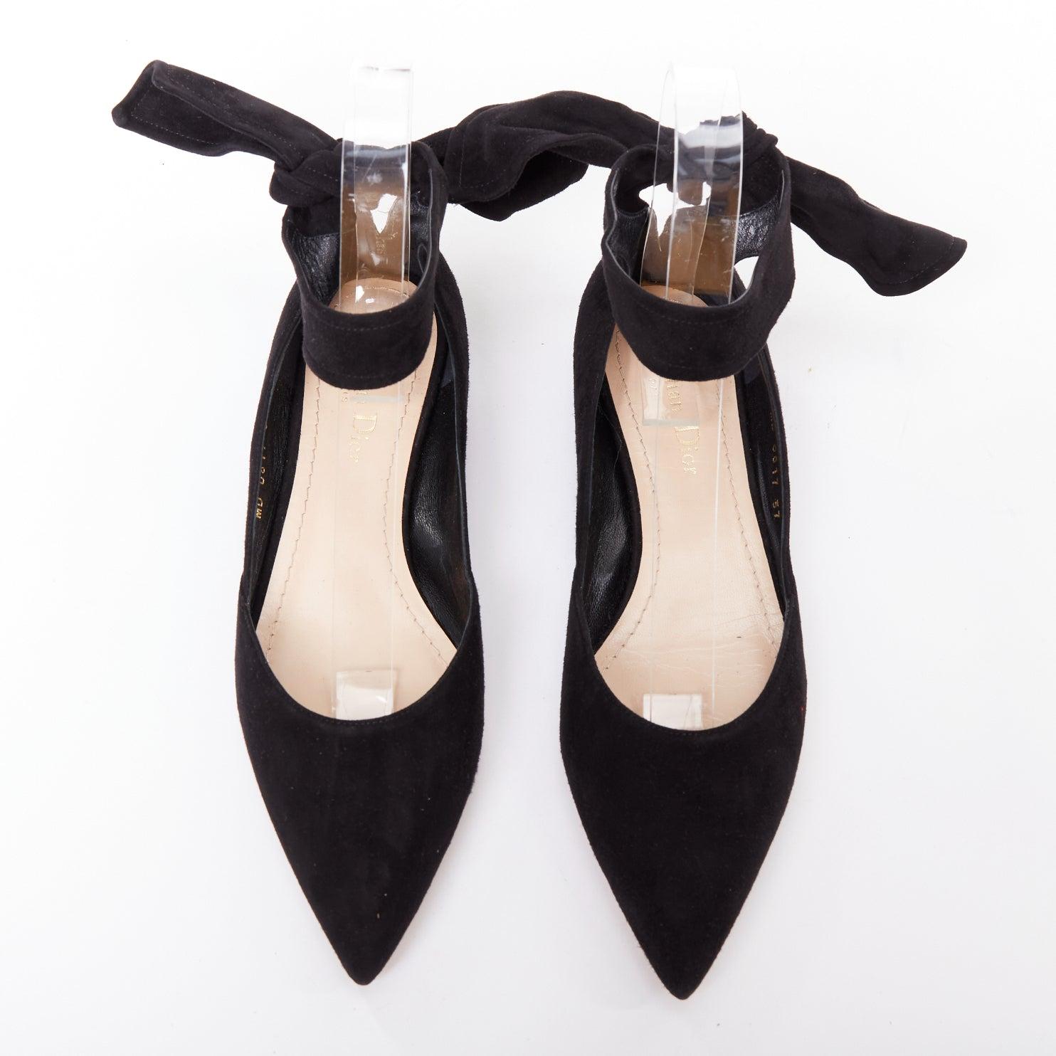 CHRISTIAN DIOR La Belle D black suede ankle bow ballerina flats EU37 (Schwarz) im Angebot