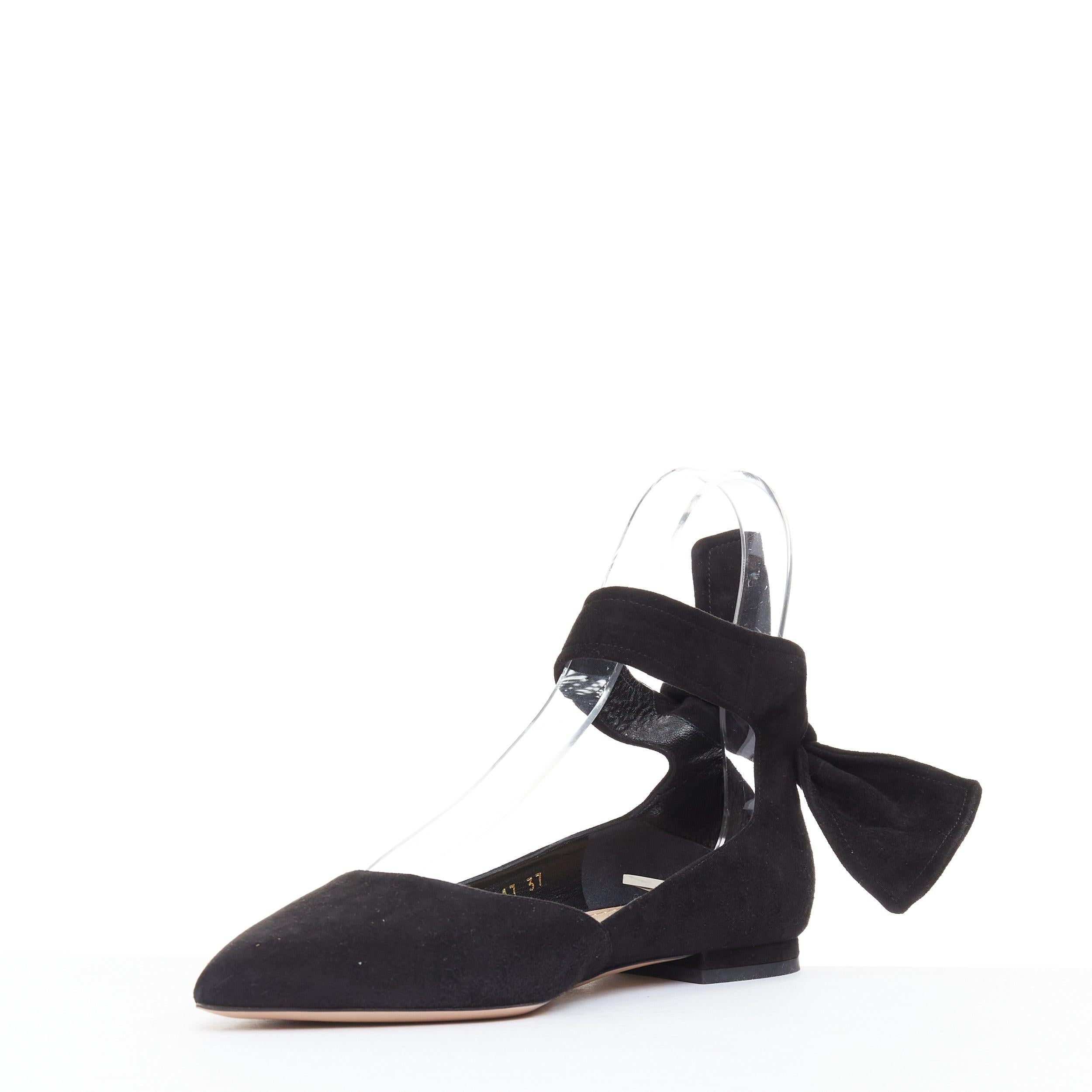 CHRISTIAN DIOR La Belle D black suede ankle bow ballerina flats EU37 im Zustand „Hervorragend“ im Angebot in Hong Kong, NT