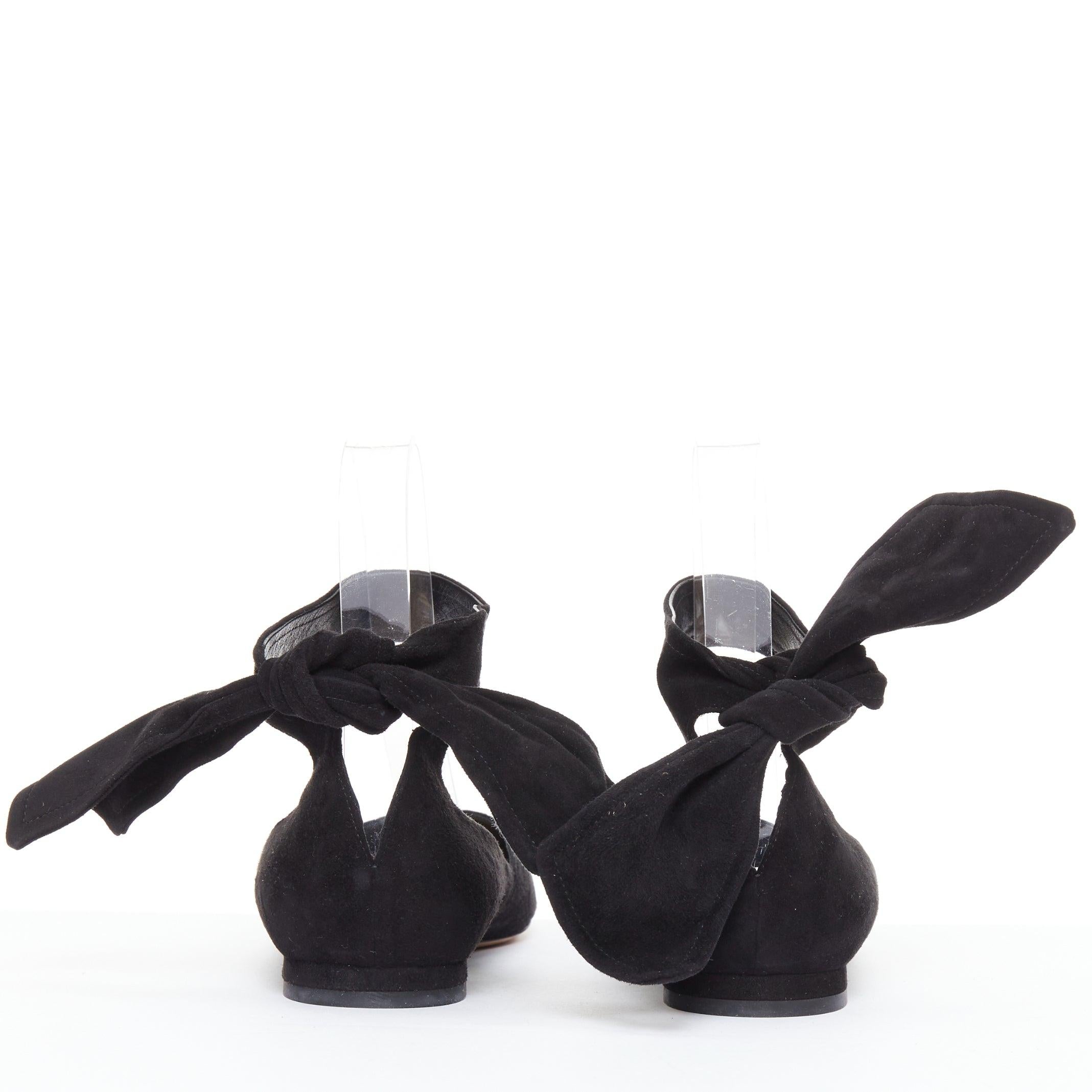 CHRISTIAN DIOR La Belle D black suede ankle bow ballerina flats EU37 Damen im Angebot