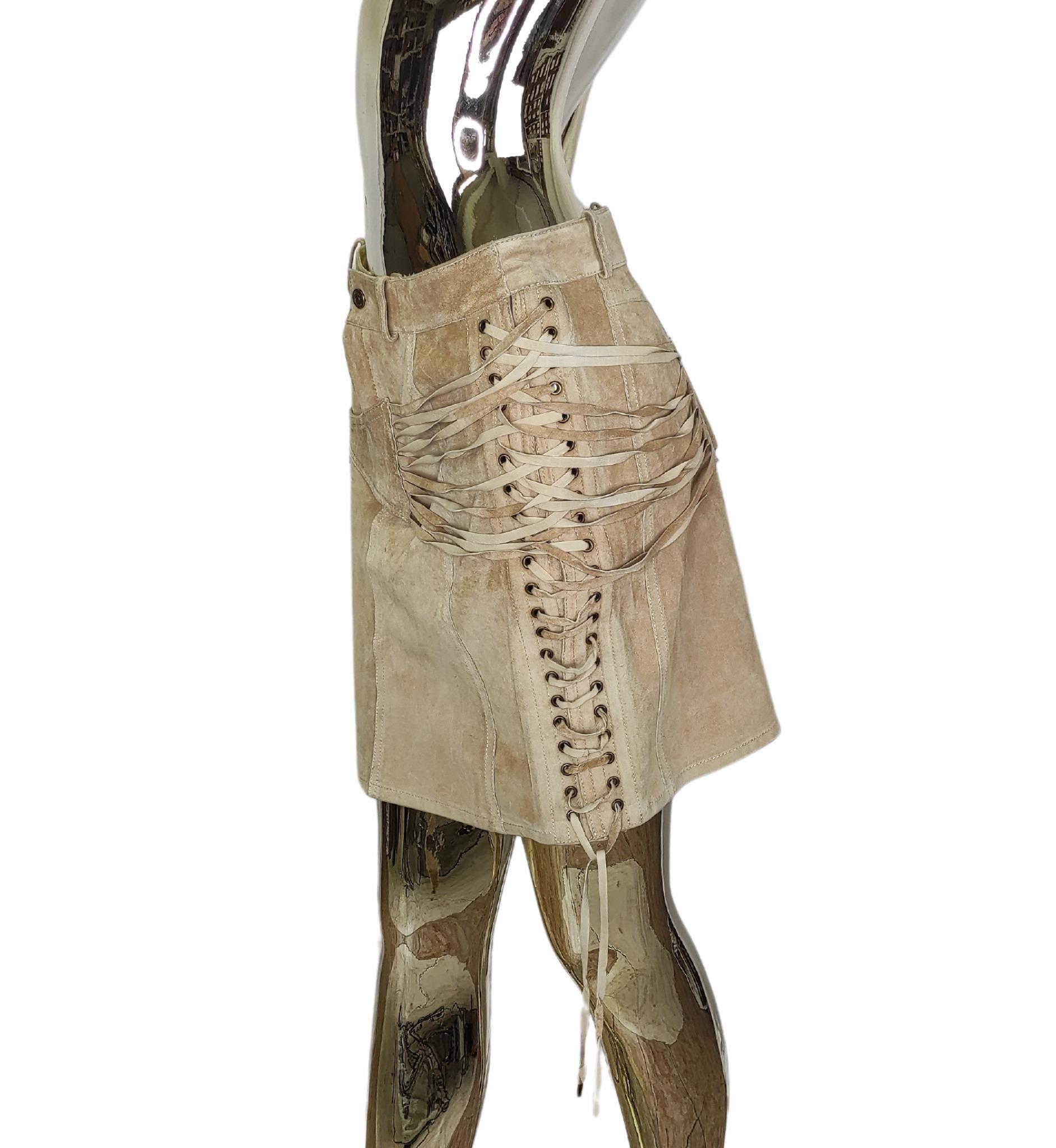 Brown Christian Dior lace up tan suede skirt