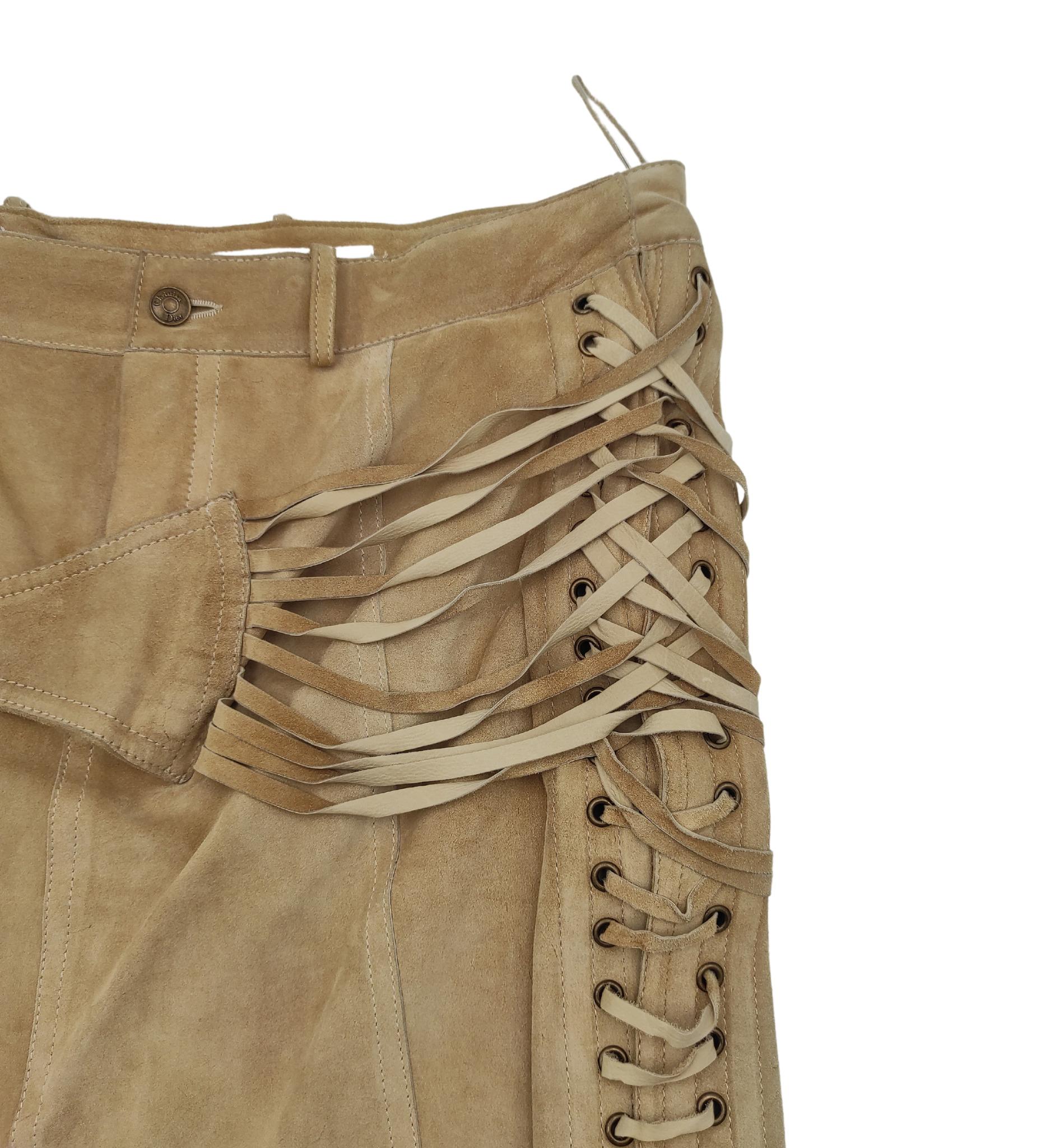 Christian Dior lace up tan suede skirt 1