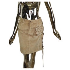 Christian Dior lace up tan suede skirt