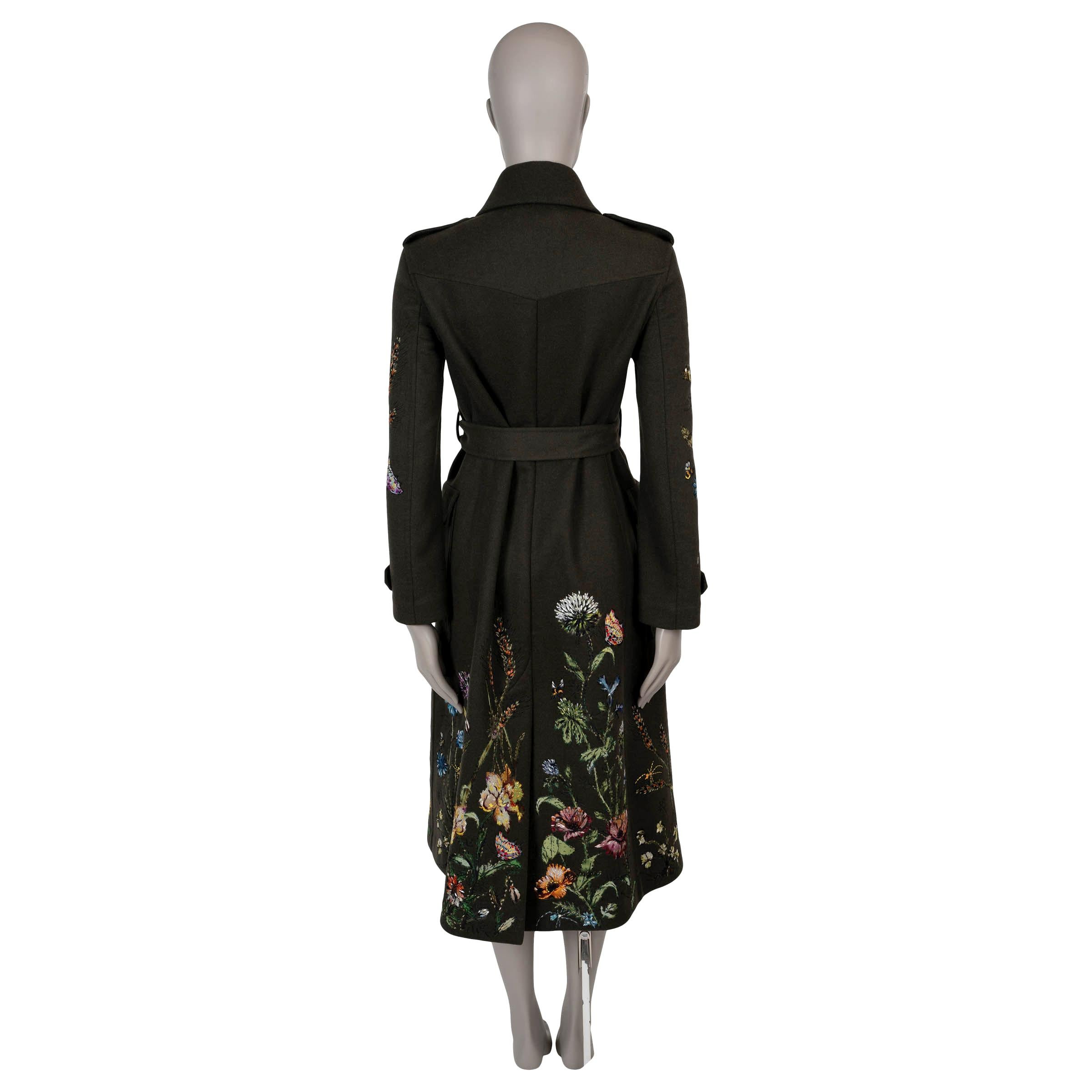 Black CHRISTIAN DIOR laden green 2021 MEADOW EMBROIDERED TRENCH Coat Jacket S For Sale