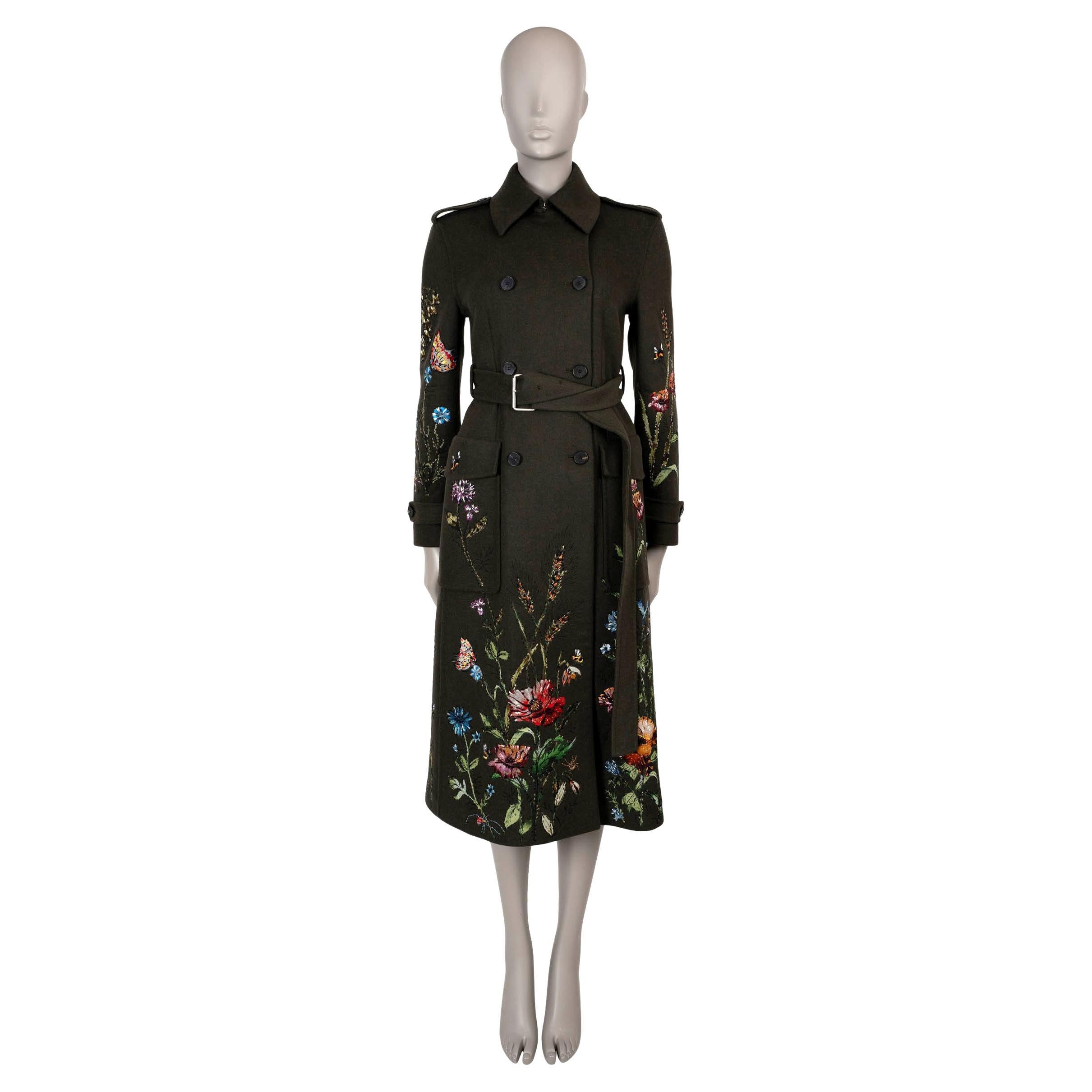 CHRISTIAN DIOR laden green 2021 MEADOW EMBROIDERED TRENCH Coat Jacket S For Sale