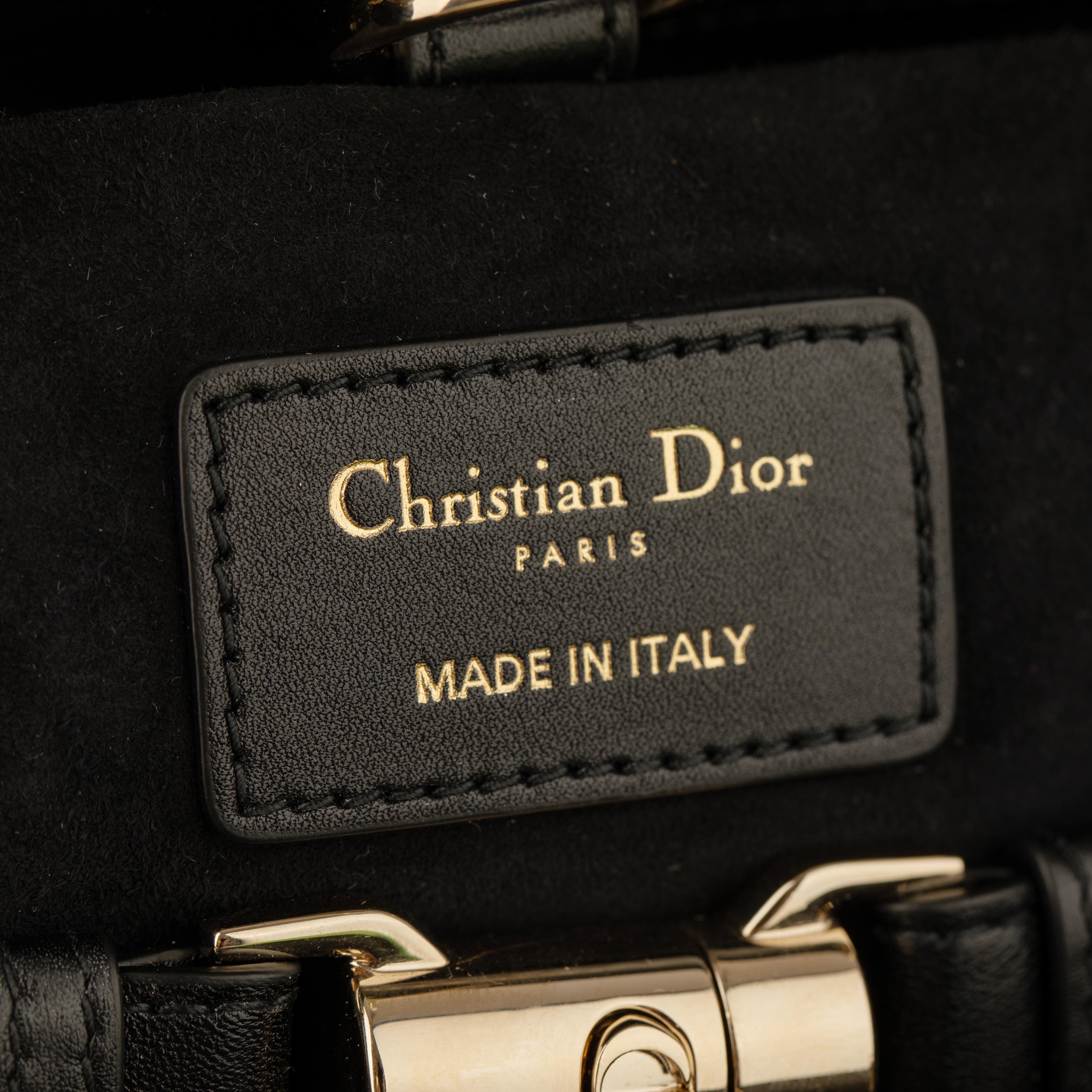 Christian Dior Lady 95.22 Medium Top Handle Bag in Black Cannage Lambskin with G For Sale 13