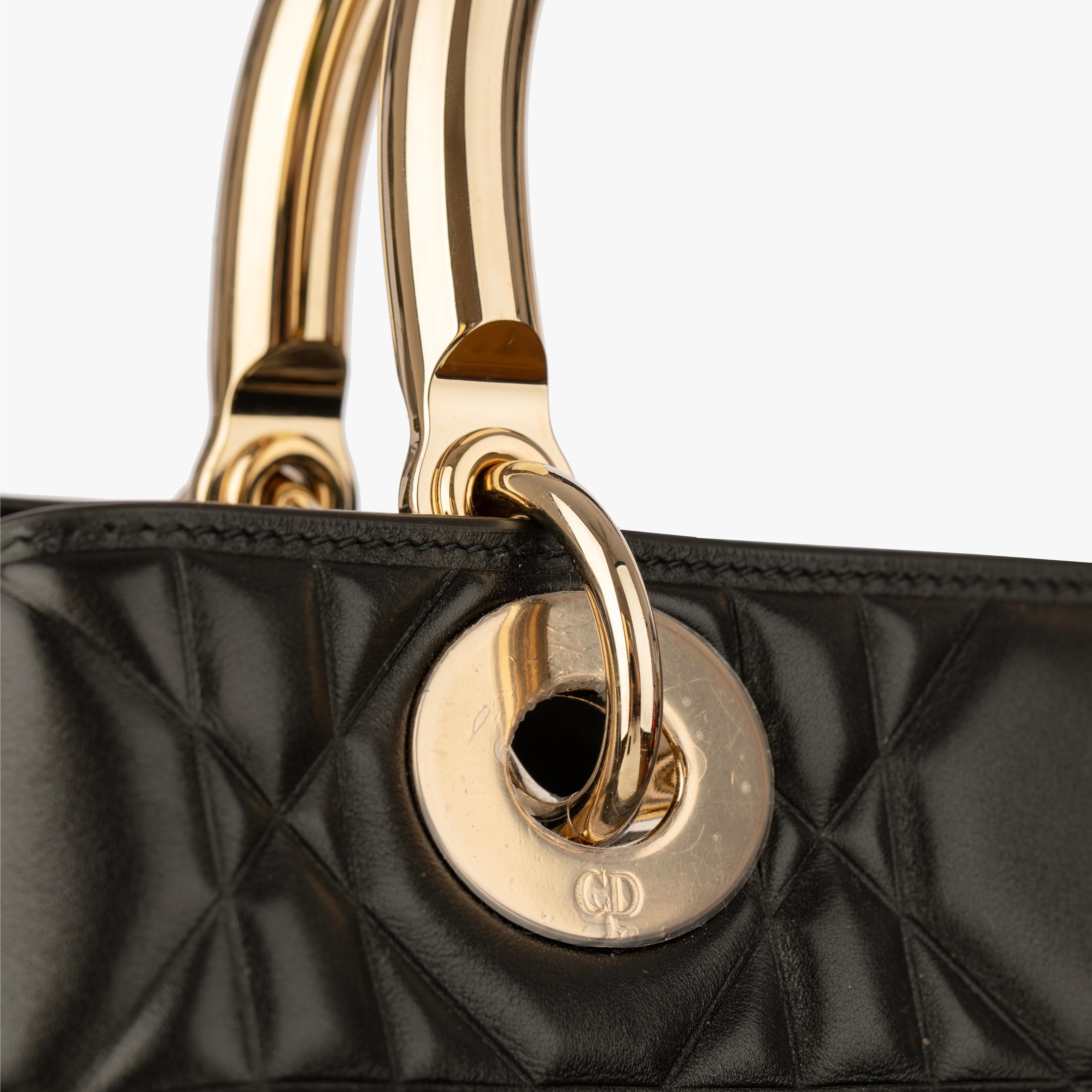 Christian Dior Lady 95.22 Medium Top Handle Bag in Black Cannage Lambskin with G For Sale 4