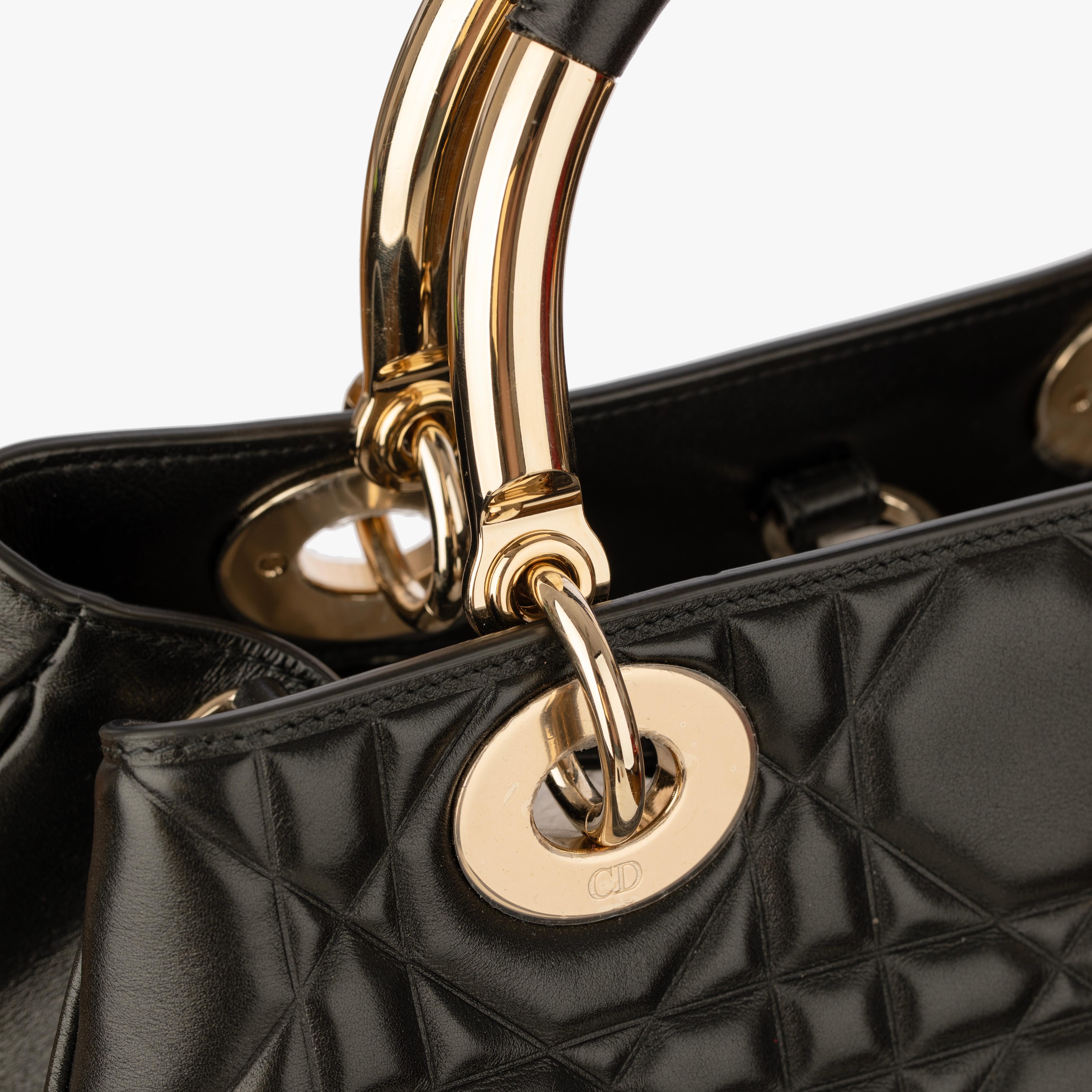 Christian Dior Lady 95.22 Medium Top Handle Bag in Black Cannage Lambskin with G For Sale 5