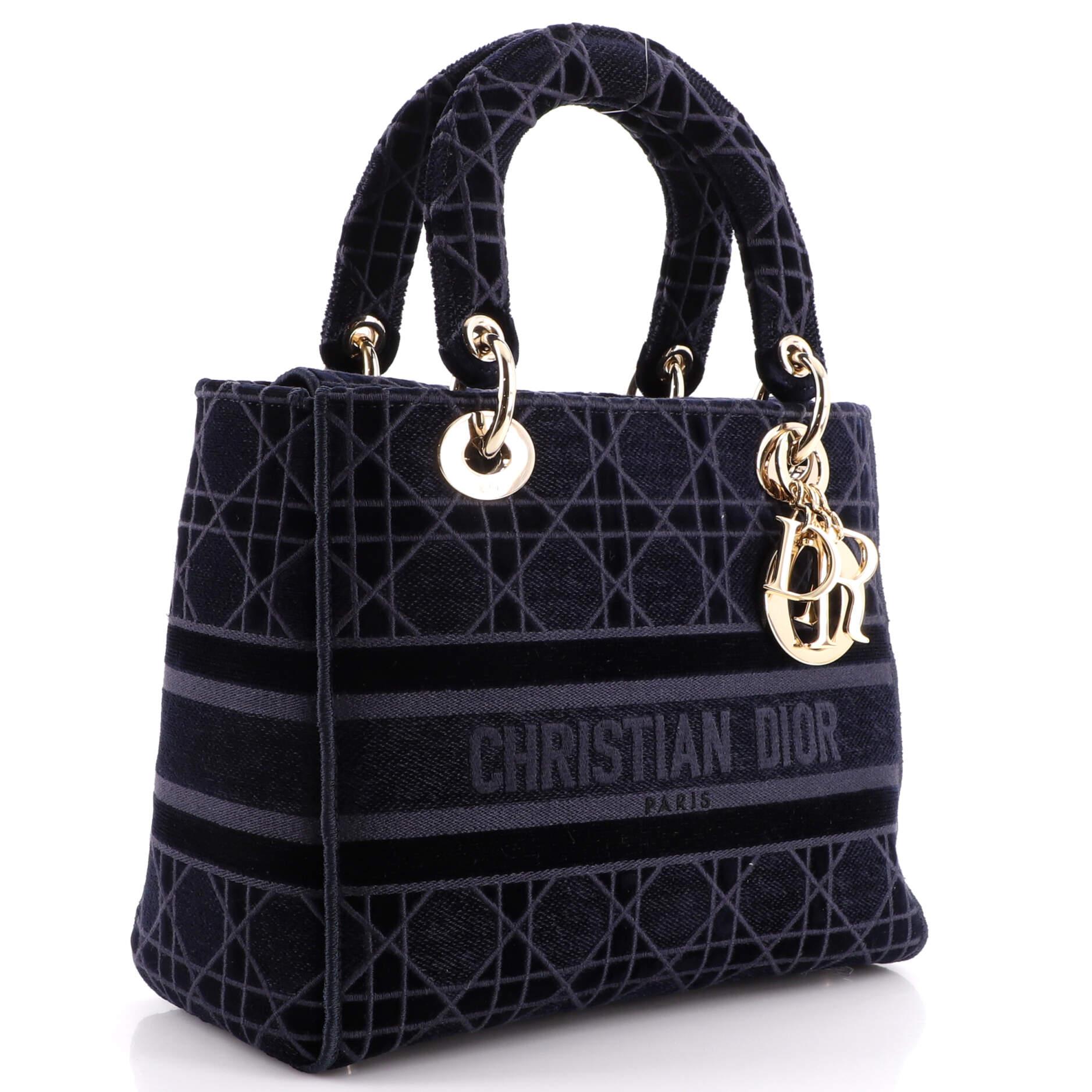 Christian Dior Lady D-Lite Bag Cannage Embroidered Velvet Medium In Good Condition In NY, NY
