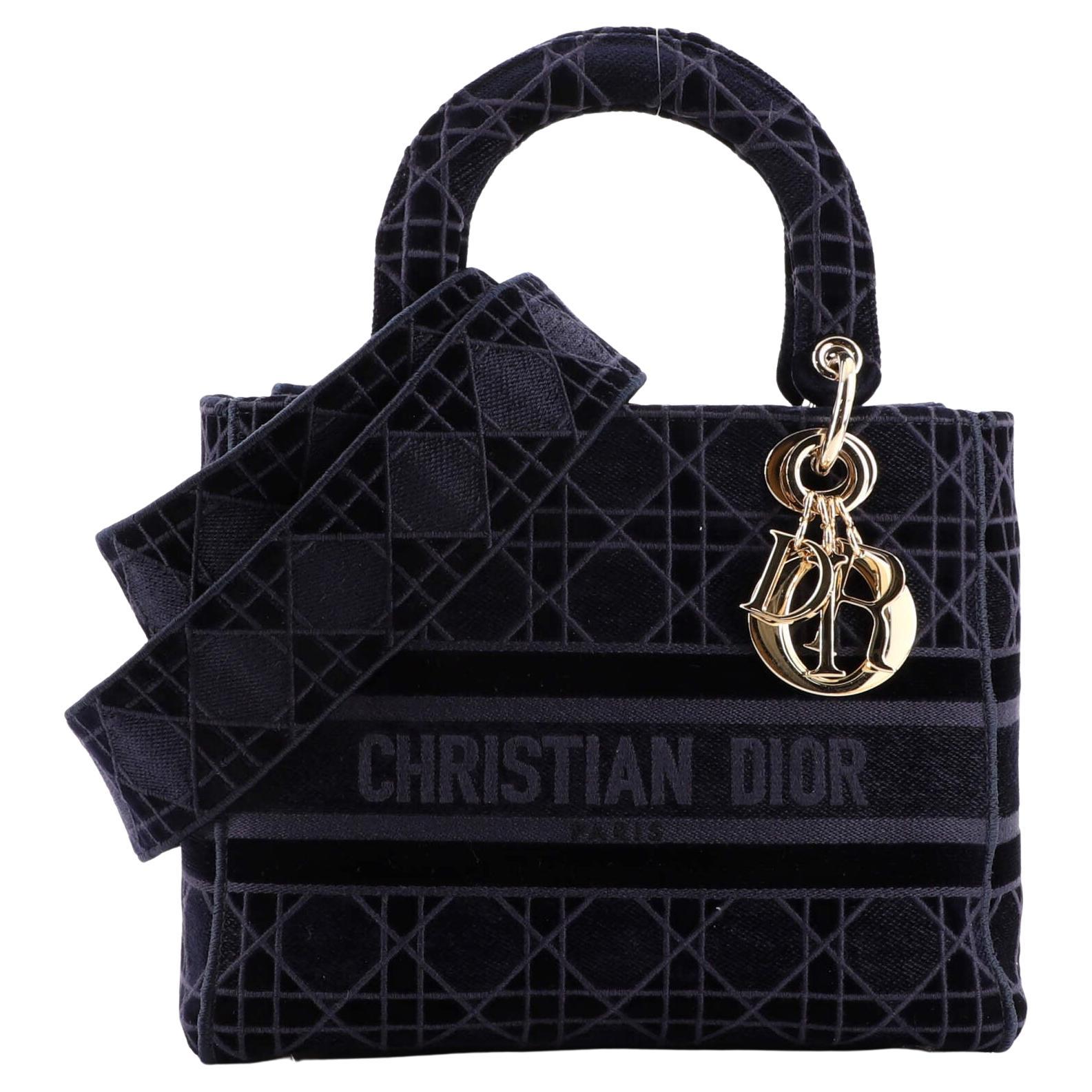 Christian Dior Lady D-Lite Bag Cannage Embroidered Velvet Medium For Sale  at 1stDibs