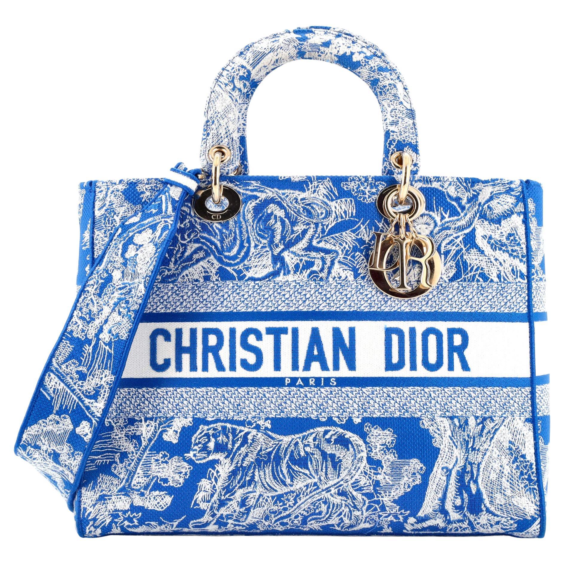  Christian Dior Lady D-Lite Tasche aus besticktem Segeltuch groß im Angebot