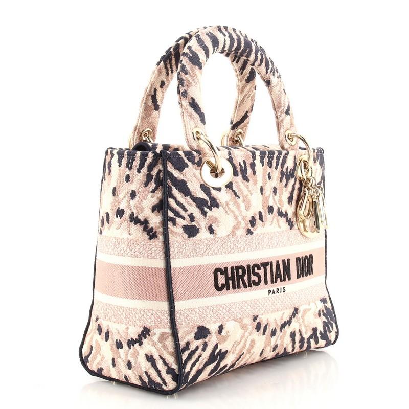 Beige Christian Dior Lady D-Lite Bag Embroidered Canvas Medium
