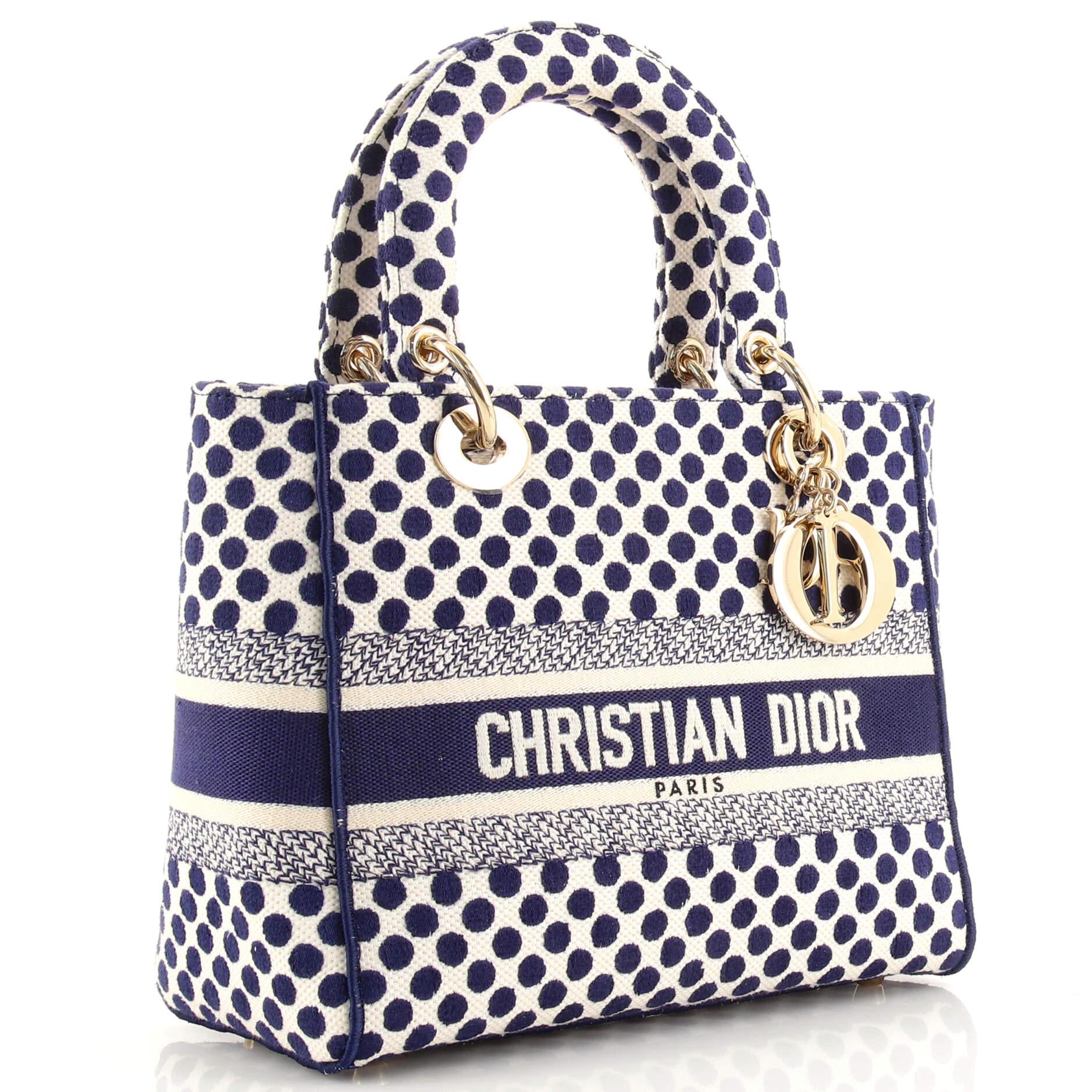 Christian Dior Lady D-Lite Bag Embroidered Canvas Medium In Good Condition In NY, NY