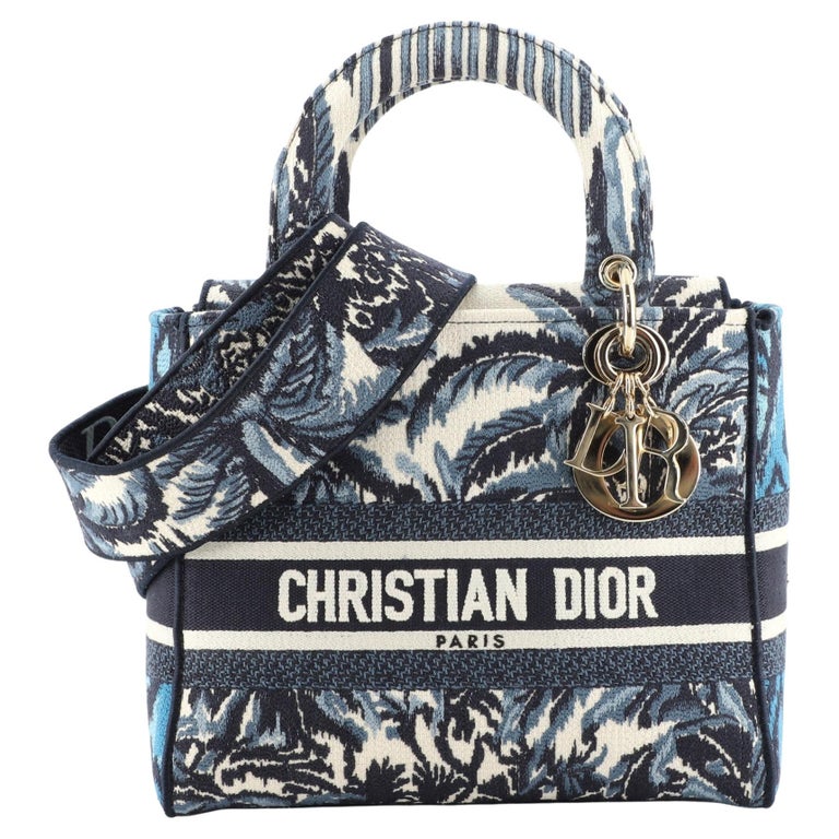Christian Dior Lady D-Lite Embroidered Canvas Crossbody Bag Denim Blue
