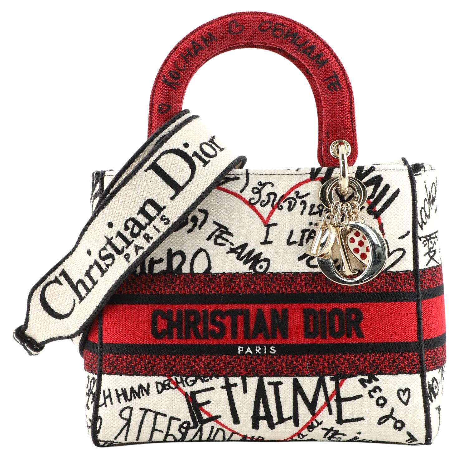 Christian Dior Lady D-Lite Bag Embroidered Canvas Medium
