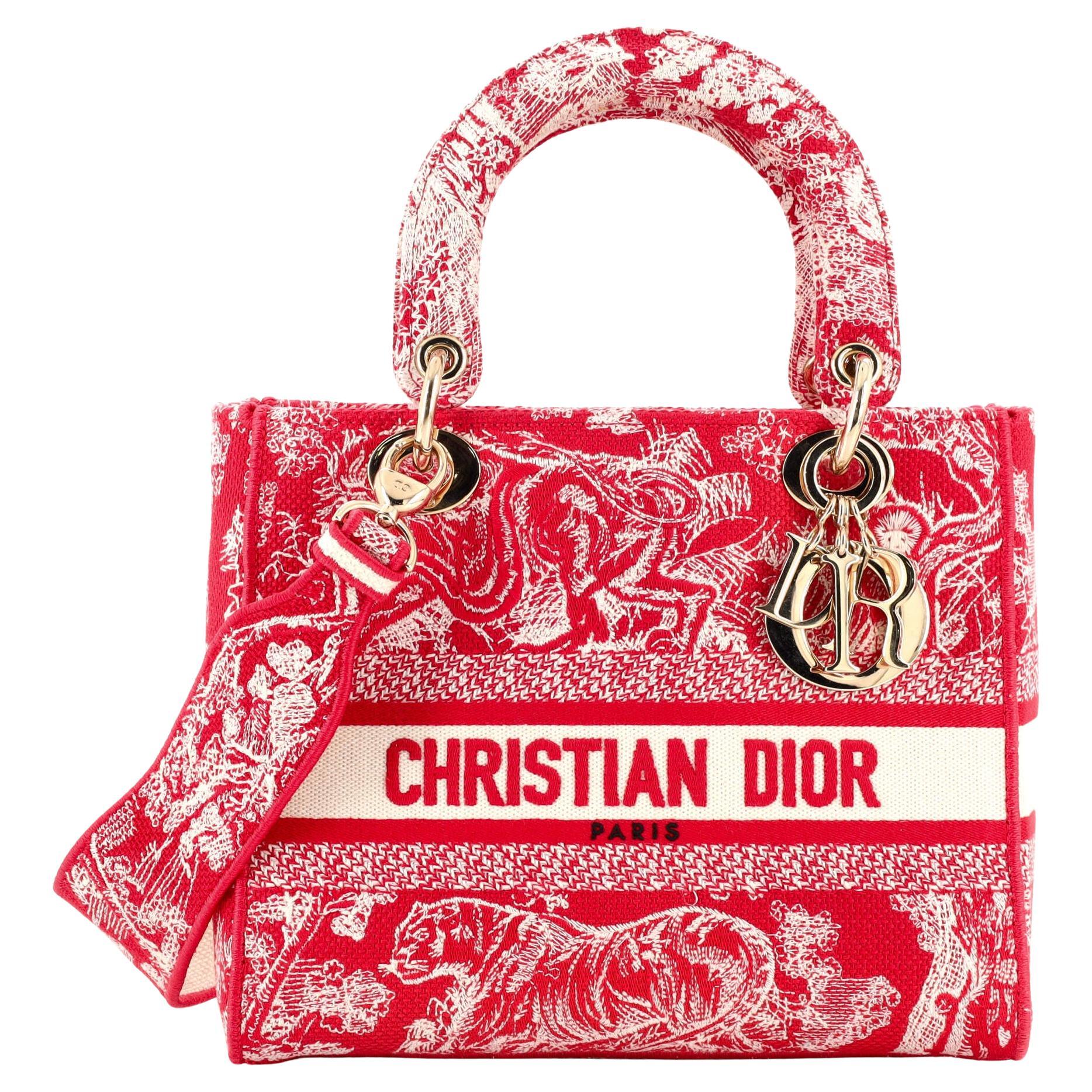 Christian Dior Lady D-Lite Bag Embroidered Canvas Medium For Sale at 1stDibs