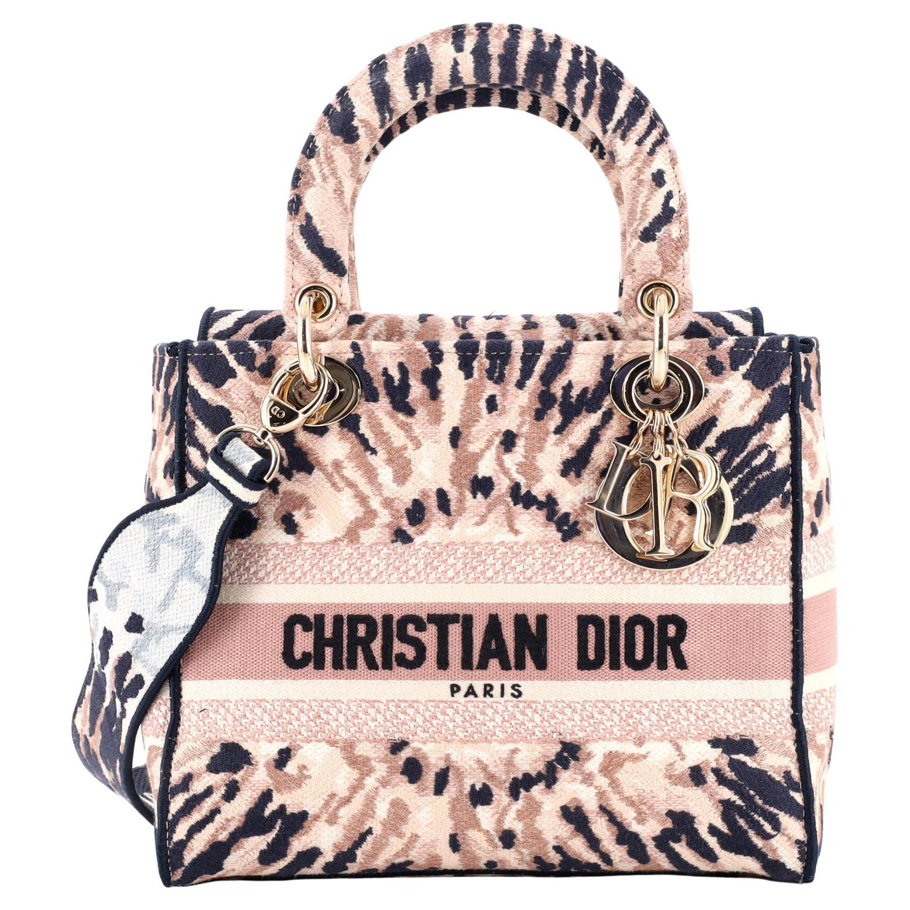 Christian Dior Lady D-Lite Bag Embroidered Canvas Medium For Sale