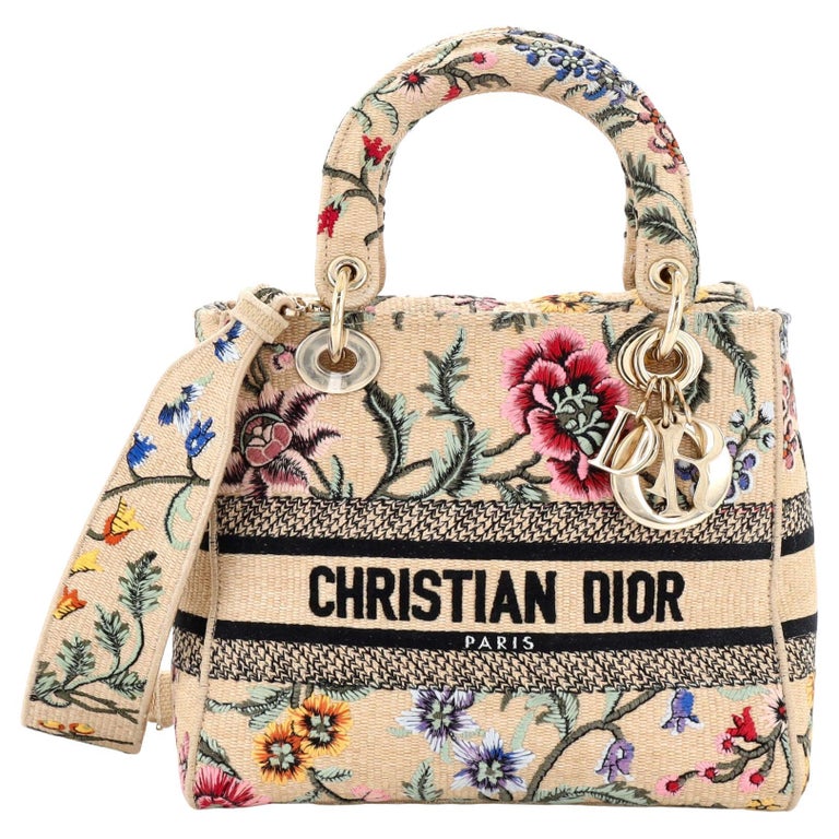 Christian Dior Lady D-Lite Bag Embroidered Raffia Medium For Sale