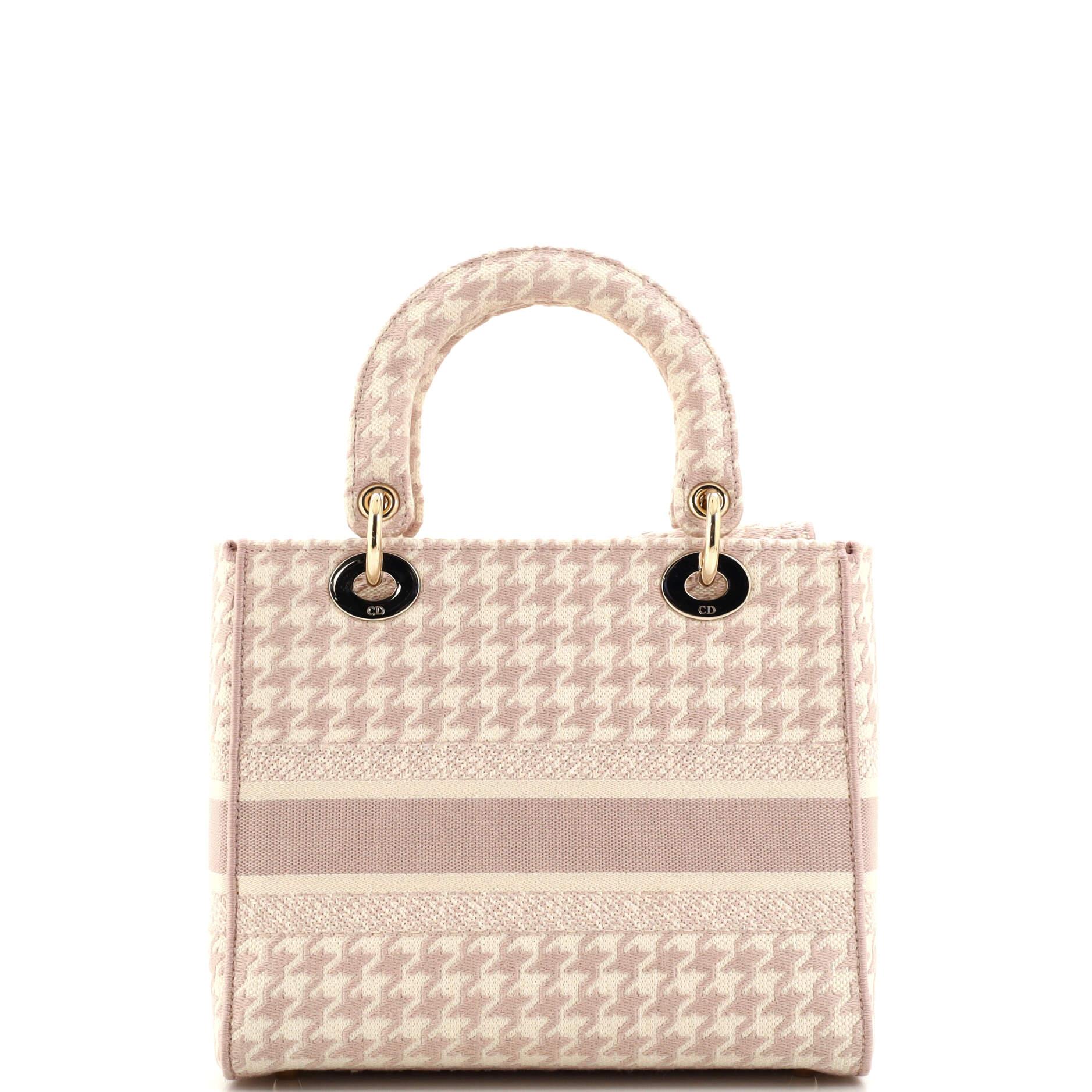 Christian Dior Lady D-Lite Bag Houndstooth Canvas Medium In Good Condition For Sale In NY, NY