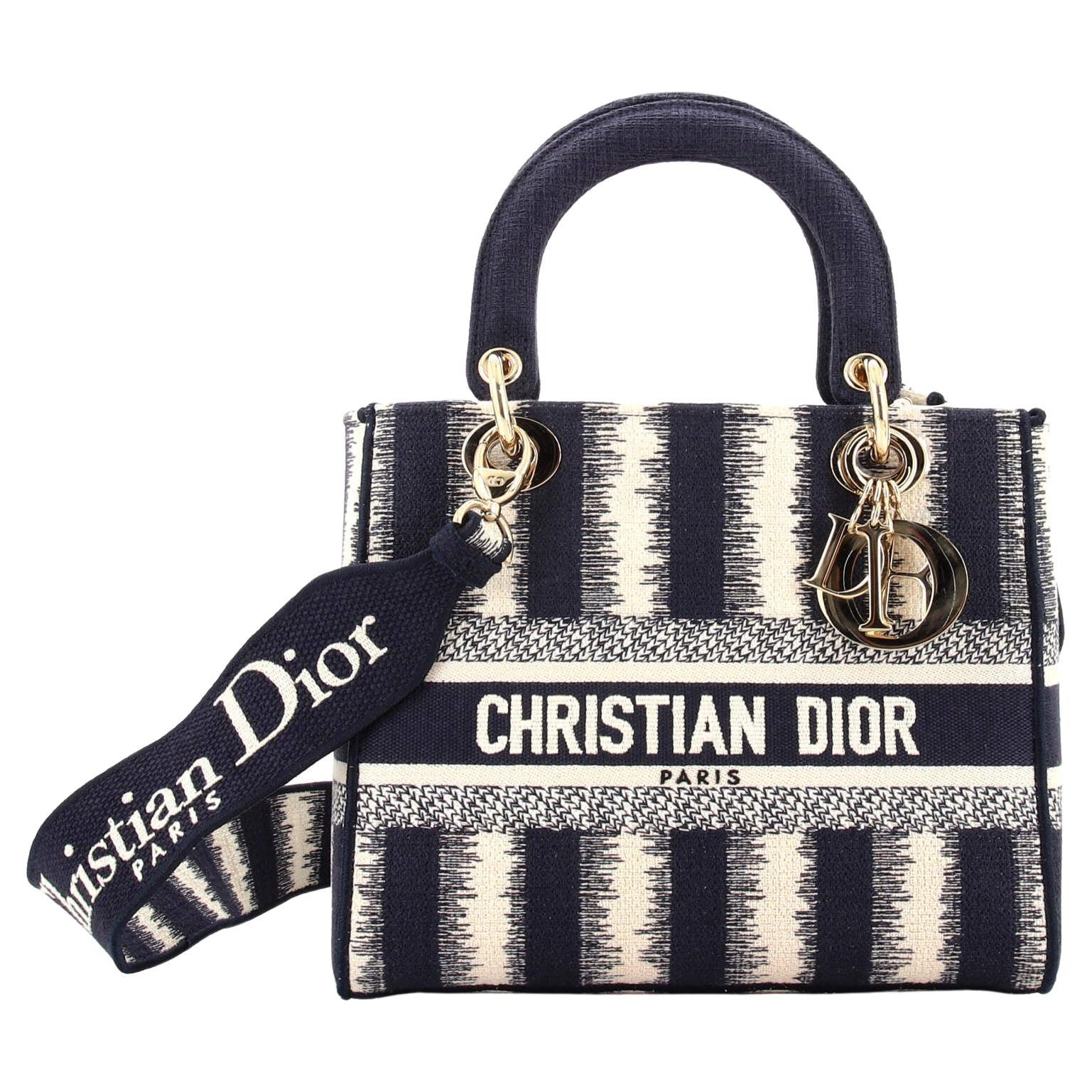 Christian Dior Lady D-Lite Bag Striped Canvas Medium