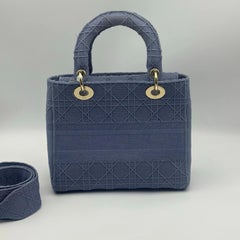 Christian Dior Lady D-Lite Medium Blue Cannage Embroidered Canvas Bag