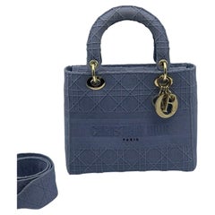 Christian Dior Lady D-Lite Medium Blue Cannage Embroidered Canvas Bag